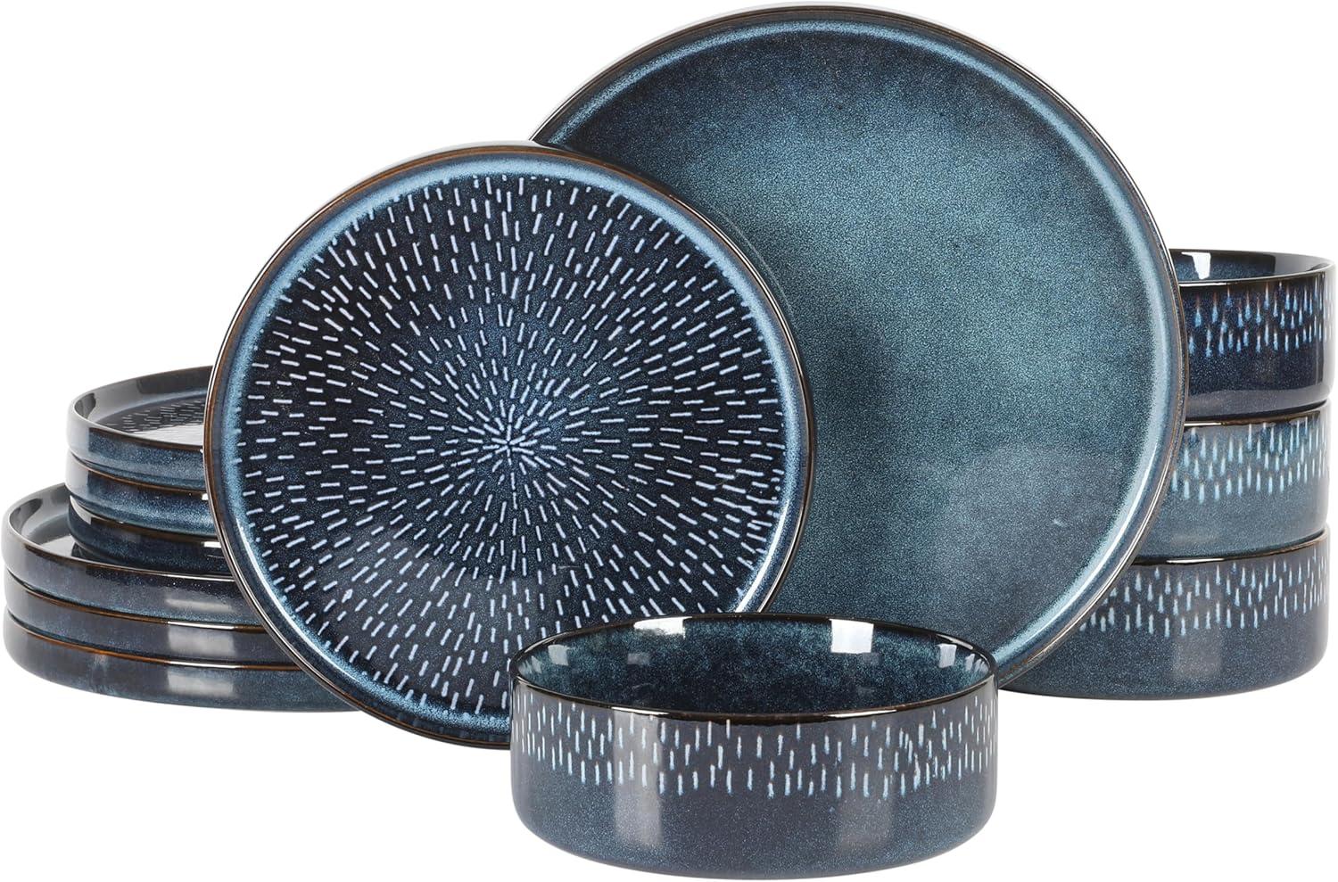 Navy Blue Ceramic 12-Piece Reactive Glaze Dinnerware Set