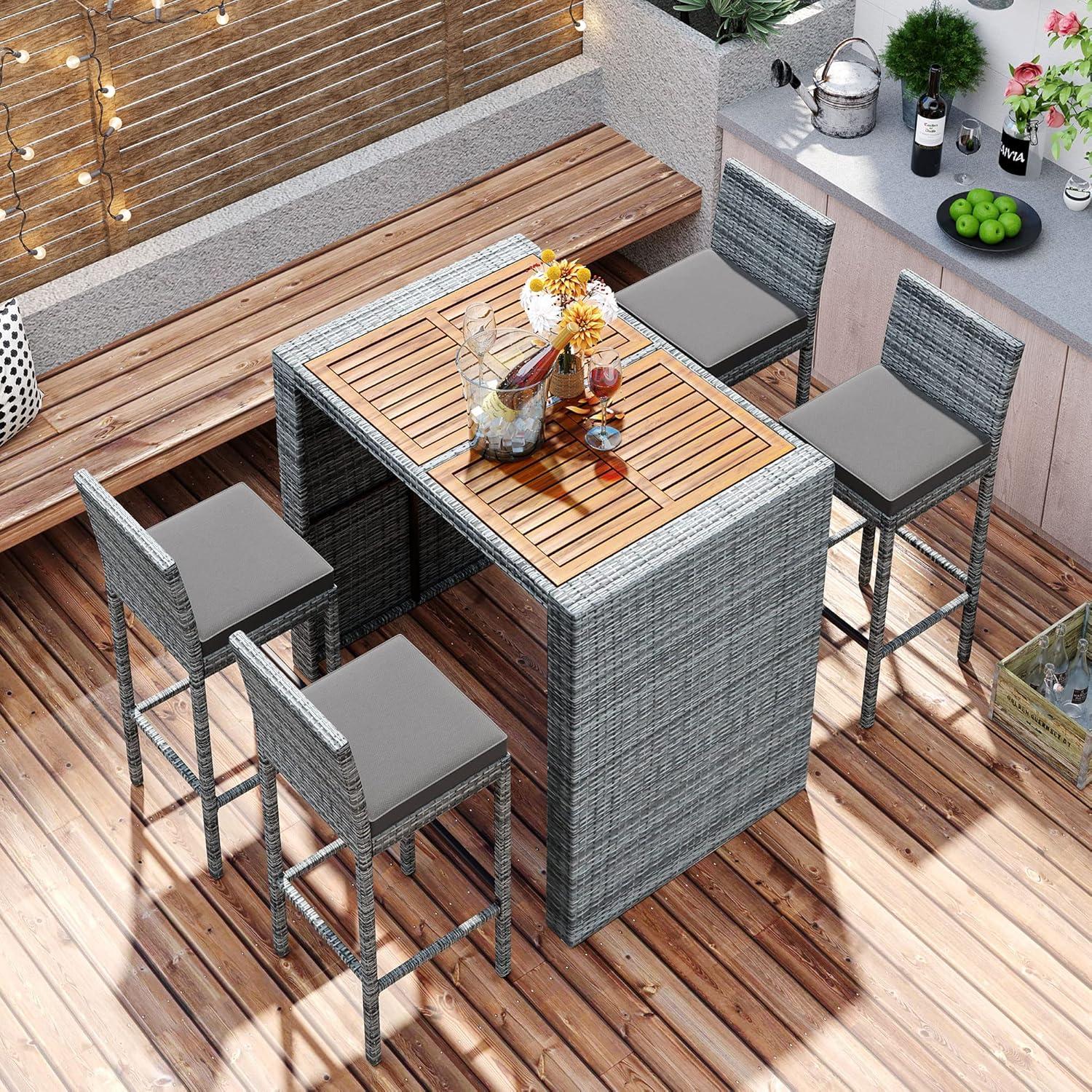 Ceballos Patio Bar Table Set High Top Outdoor Table And Chairs Set Of 5 Bar Table & Stools Set With Tall Adirondack Chairs Set For 4