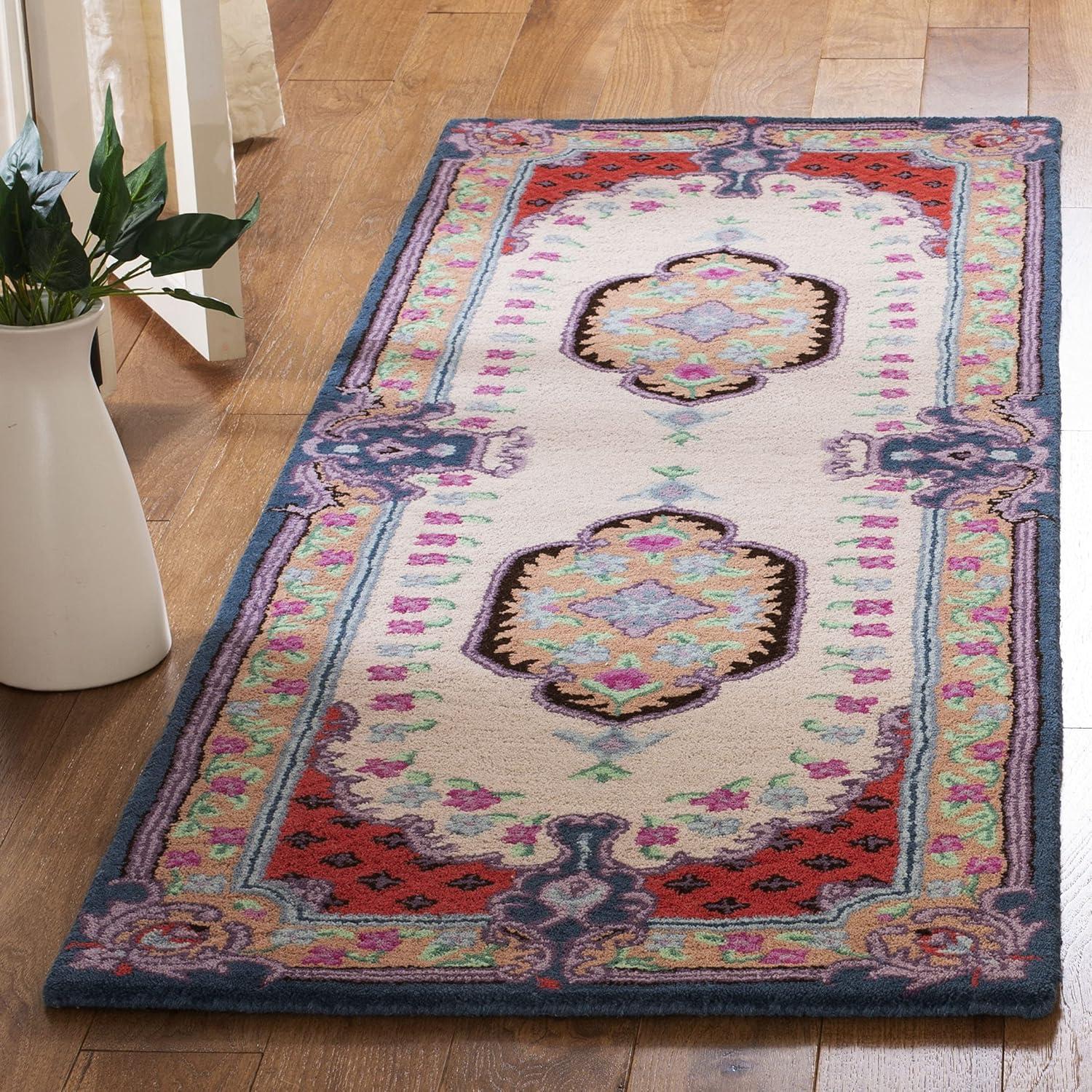 SAFAVIEH Bellagio Chandler Floral Wool Runner Rug, Ivory/Pink, 2'3" x 11'