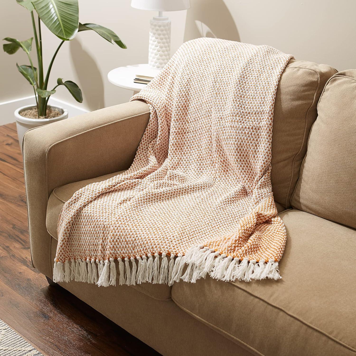 50"x60" Basketweave Cotton Throw Blanket - Pumpkin Spice