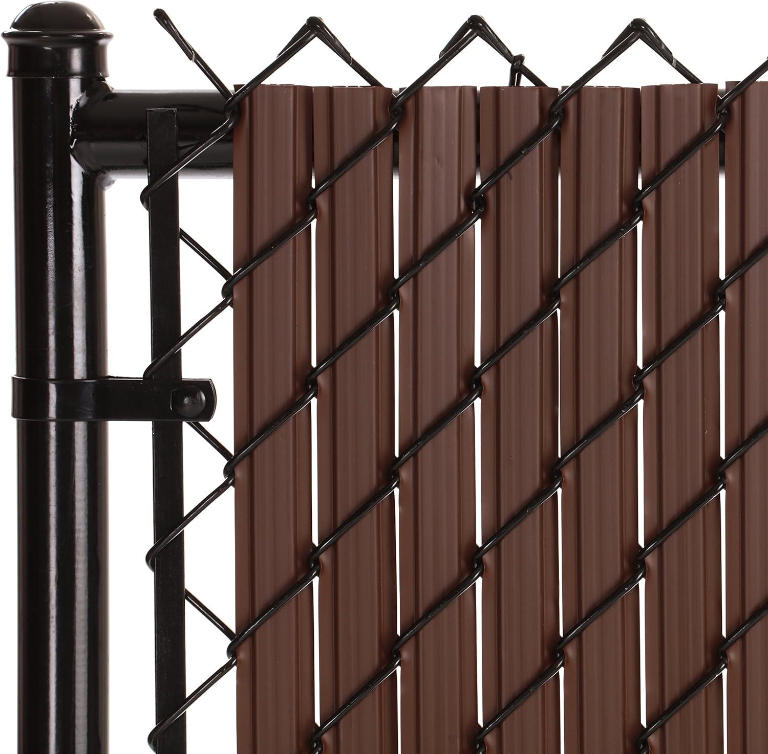 Slat Made in America Privacy Inserts for Chain-Link Fence, Double-Wall Vertical Bottom-Locking Slats with Wings for 6' Fence Height (Brown)