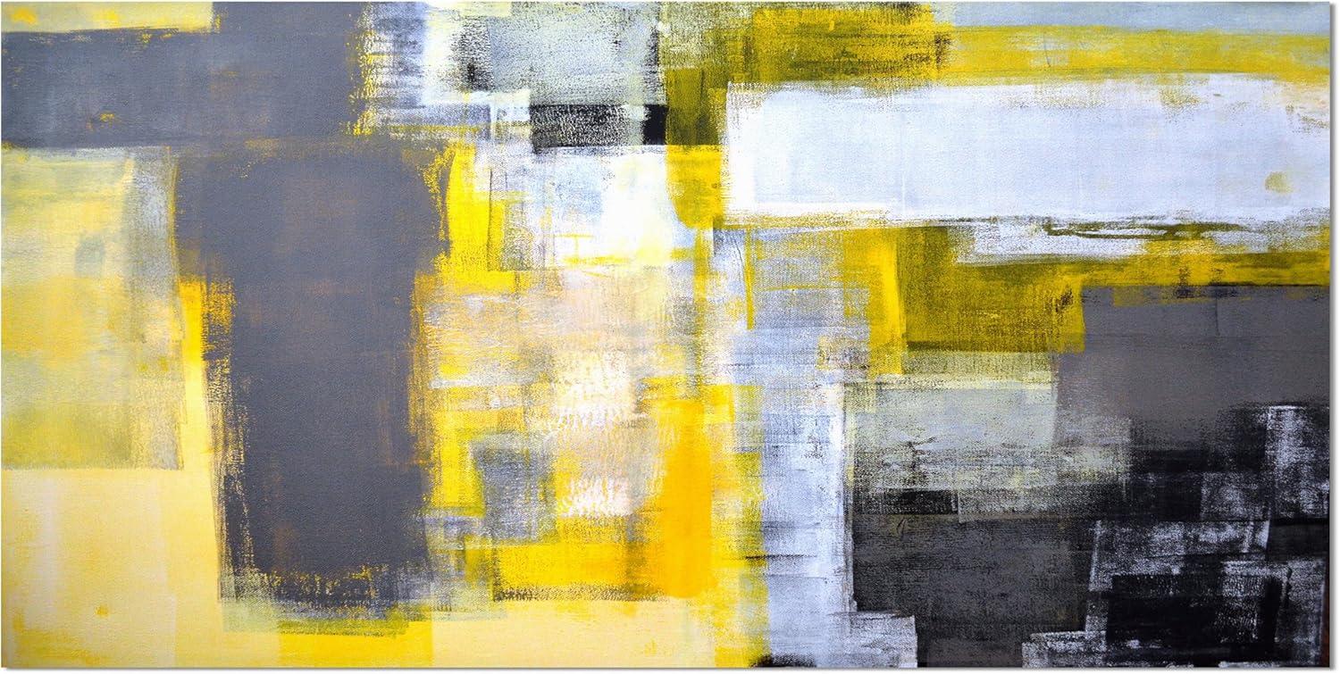 Abstract 'Gray and Yellow Blur Abstract' Painting