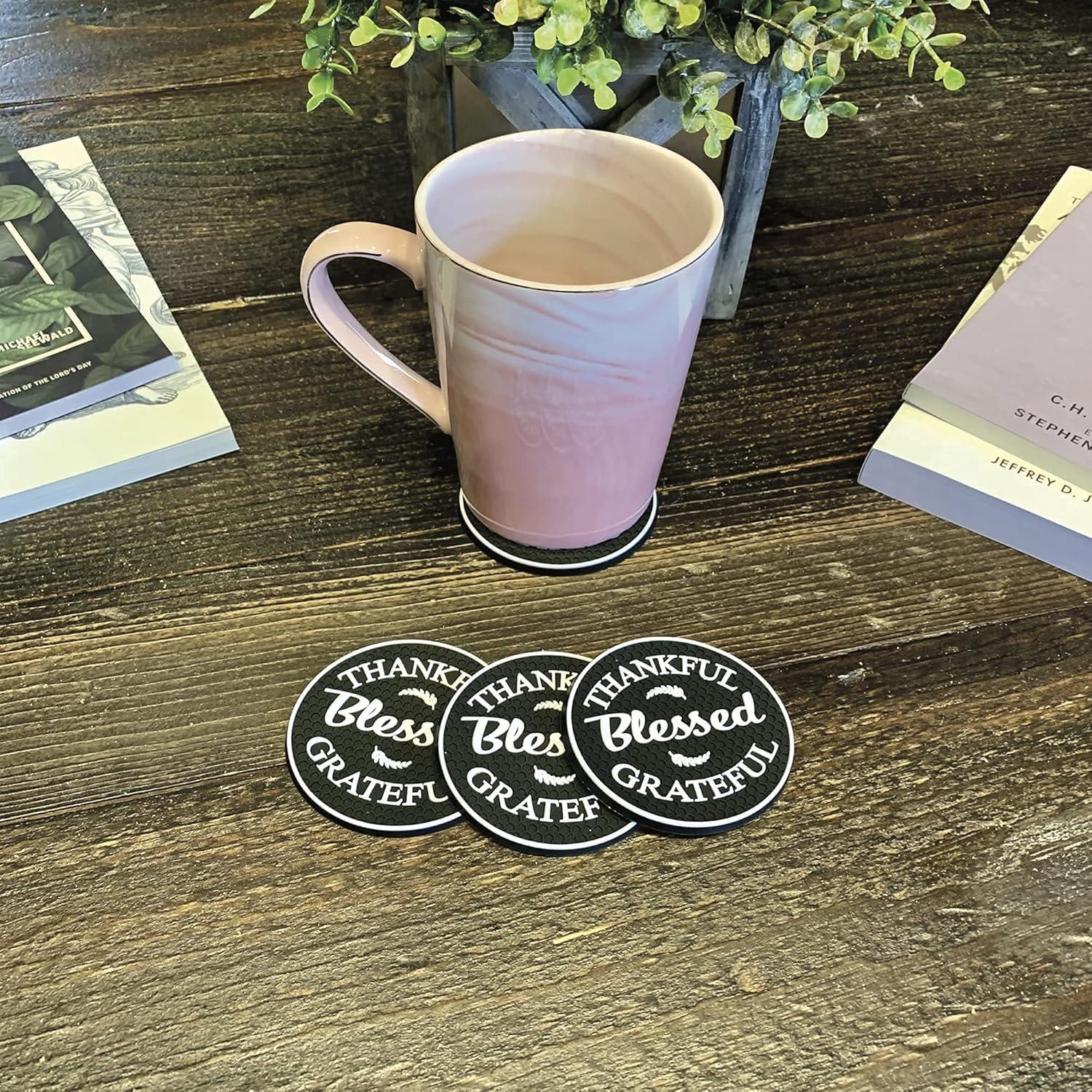 Proverbs 18:10 Products Cute Coasters and Accessories / (4) Pack / Car Cup Holders / Thankful Grateful Blessed Interior Accessories, Black