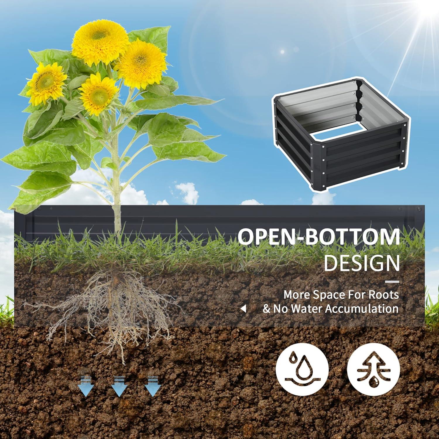 Outsunny 2' x 2' x 1' 2-Piece Galvanized Raised Garden Bed Box Planter Raised Beds with Steel Frame for Vegetables, Flowers, and Herbs, Dark Gray