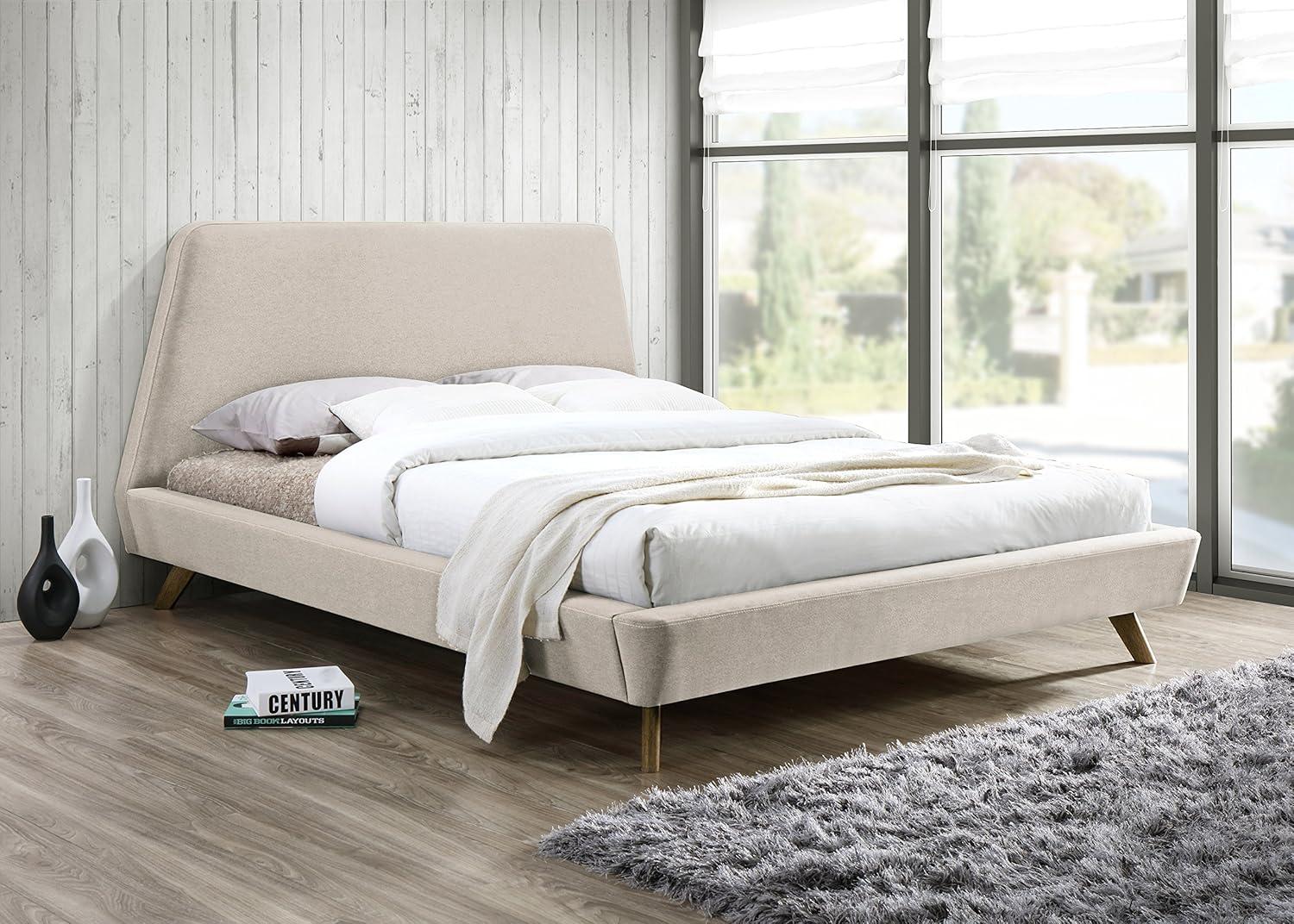 Omax Decor Henry Wood and Fabric Upholstered Queen Platform Bed in Blue