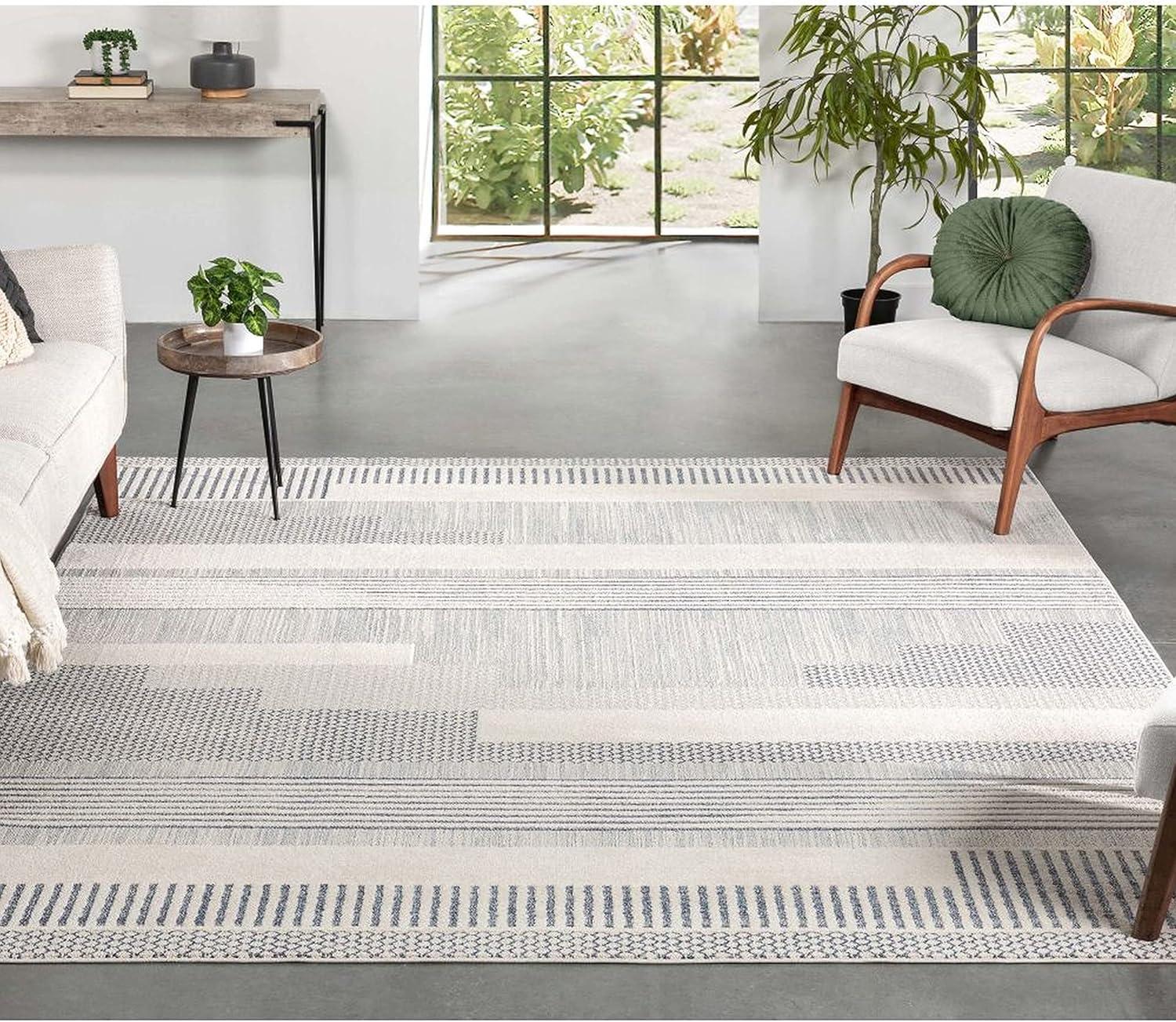 Marcone Briar Tribal Geometric Abstract Light Blue Looped Pile Rug