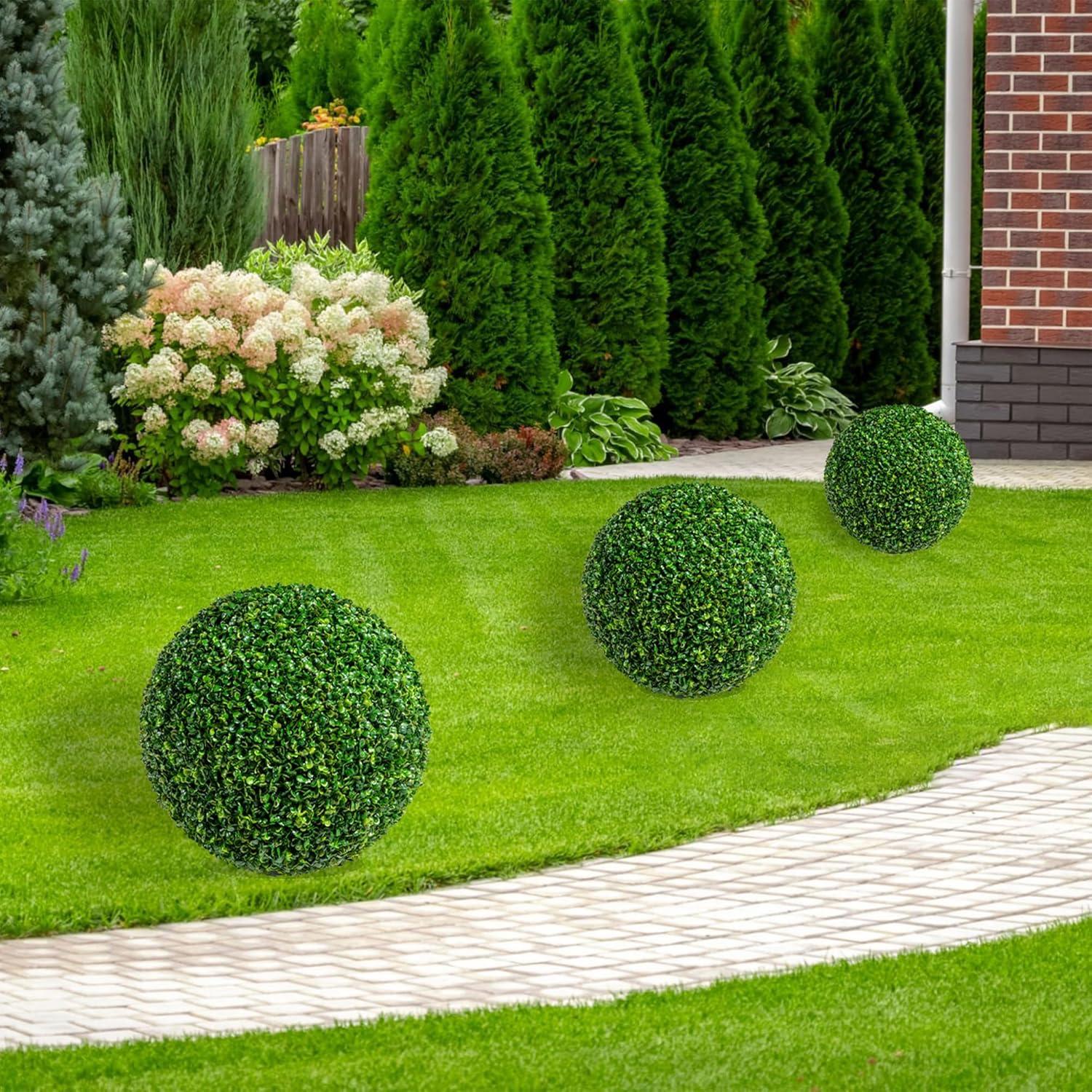 HELLONE 2 Pcs 19 Inch Faux Boxwood Balls, Artificial Plant Topiary Balls Outdoor, Fake Green Plants Decorative Spheres for Front Porch Garden Backyard Blacony Wedding Home Decor