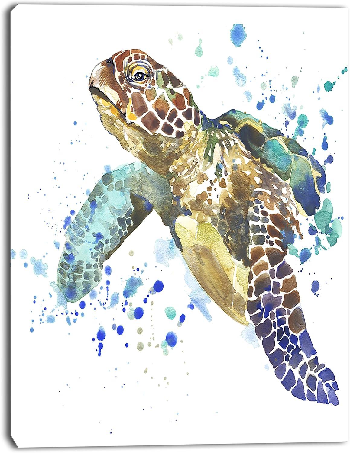 Blue Sea Turtle Illustration Canvas Art, 20x12 Inch