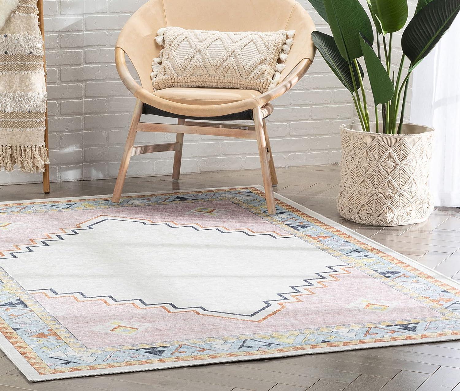 Well Woven Kids Rugs Ethnic Soft Medallion Modern Pink Beige Area Rug