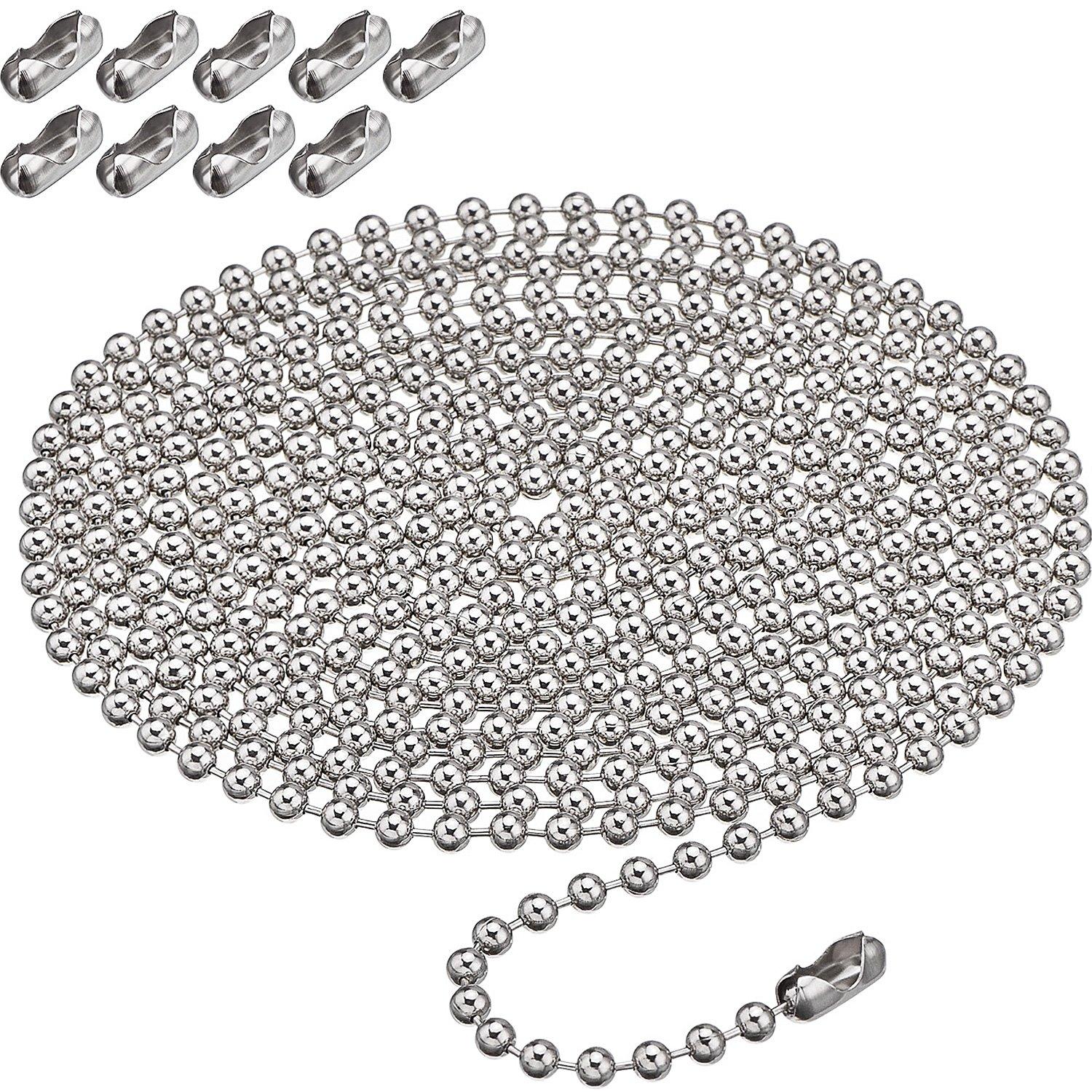 Shappy 10 Feets Beaded Ball Pull Chain Extension Roller Shade Bead Chain Extender with 10 Pieces Matching Connector for Window Blind Vertical Replacement (4.5 mm,Silver)