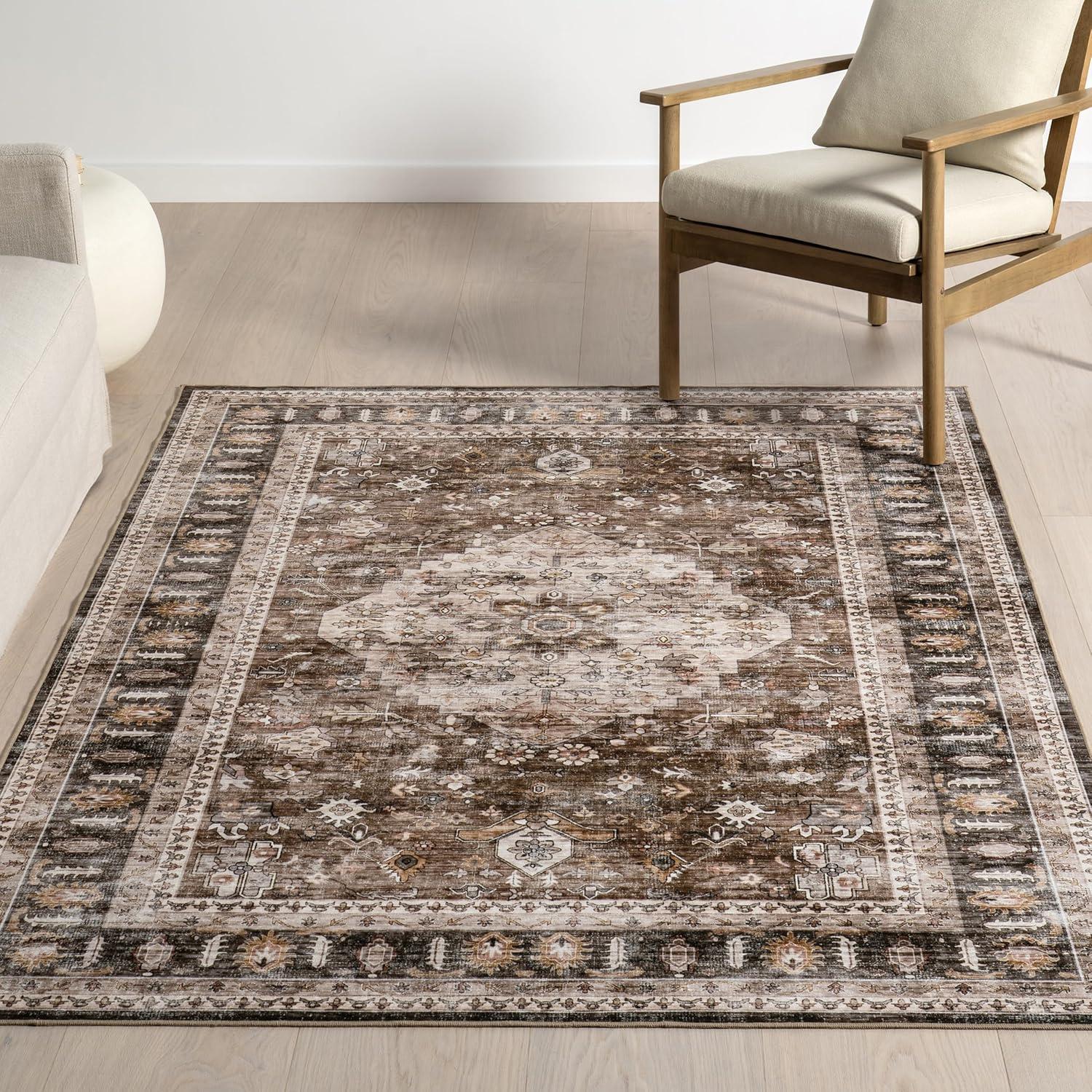 Nuloom Davi Faded Spill Proof Machine Washable Indoor Area Rug, 5' x 8', Dark Brown