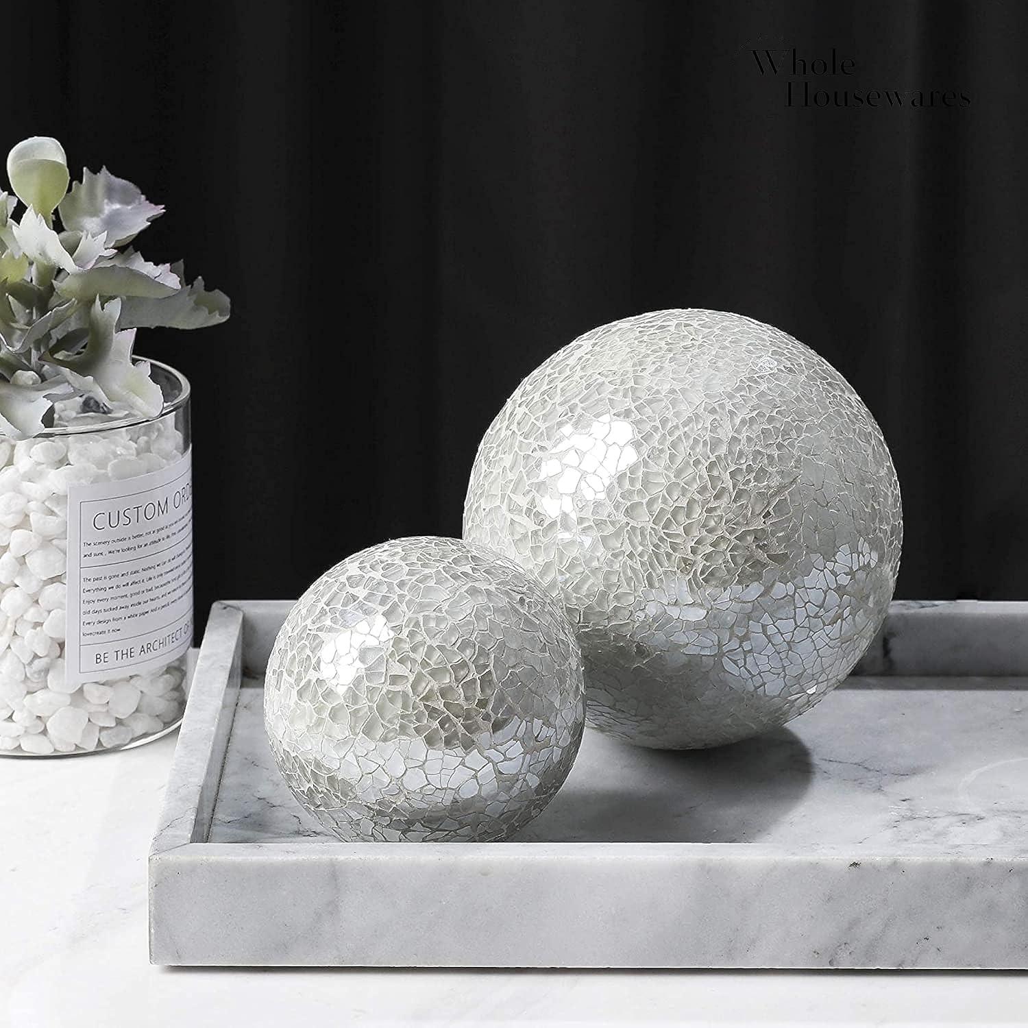 Set of 3 White Glass Mosaic Decorative Sphere Balls