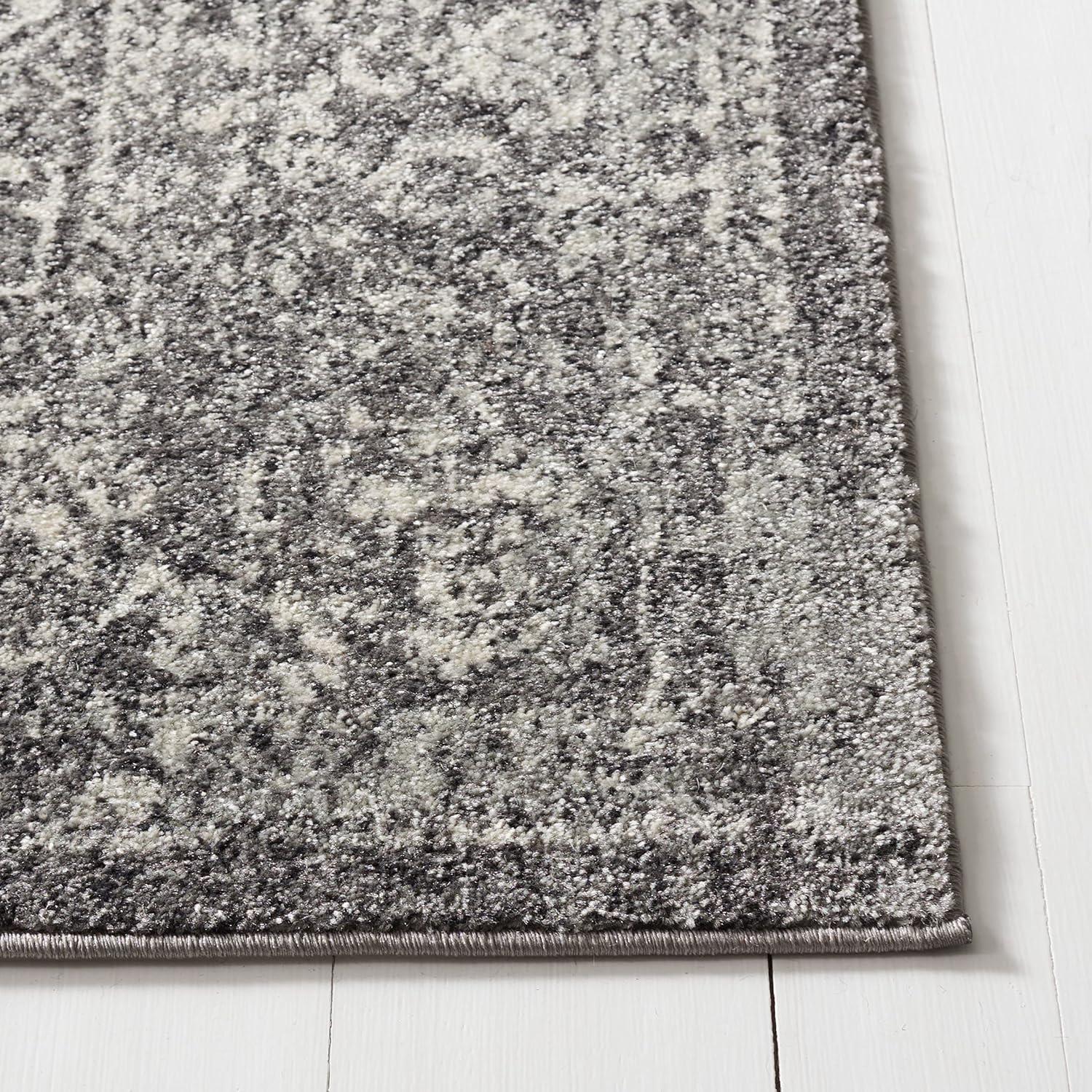 Transitional Grey & Ivory Synthetic 6'7" x 9' Area Rug