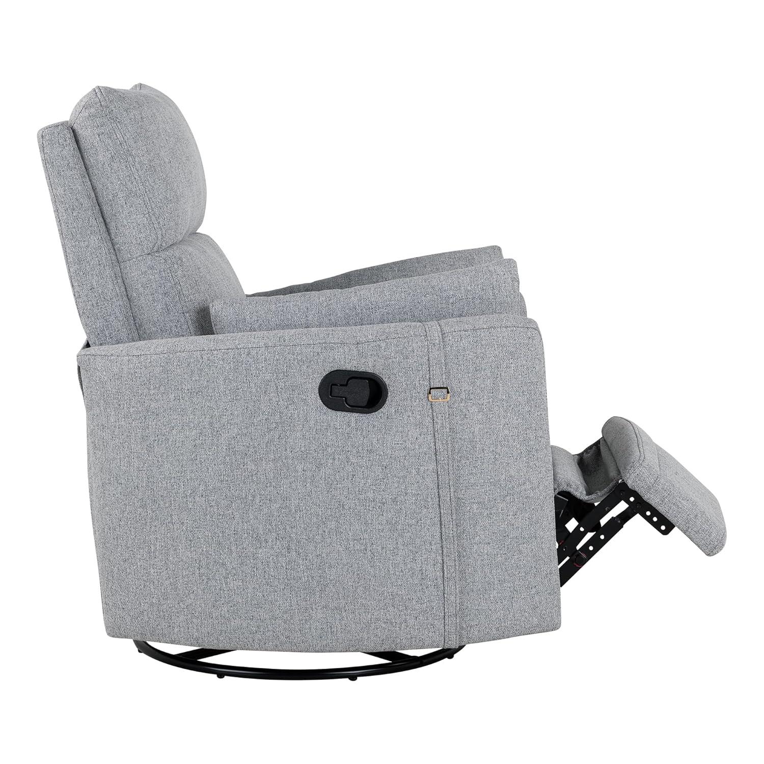 Swivel Rocker Glider Nursery, Manual Recliner Chair Single Sofa Chair for Adults, Linen Fabric Rocker Chair with Removable Pillows for Living Room, Bedroom, Dark Grey