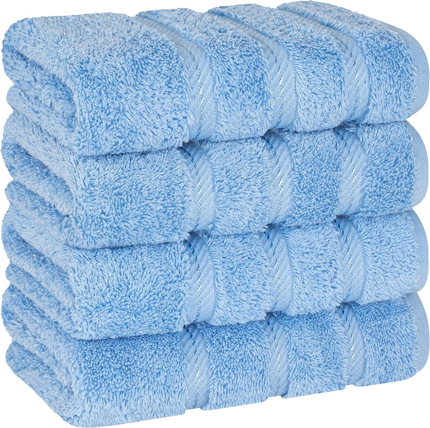 American Soft Linen 4 Pack Hand Towel Set, 100% Cotton, 16 inch by 28 inch, Hand Face Towels for Bathroom, Sky Blue