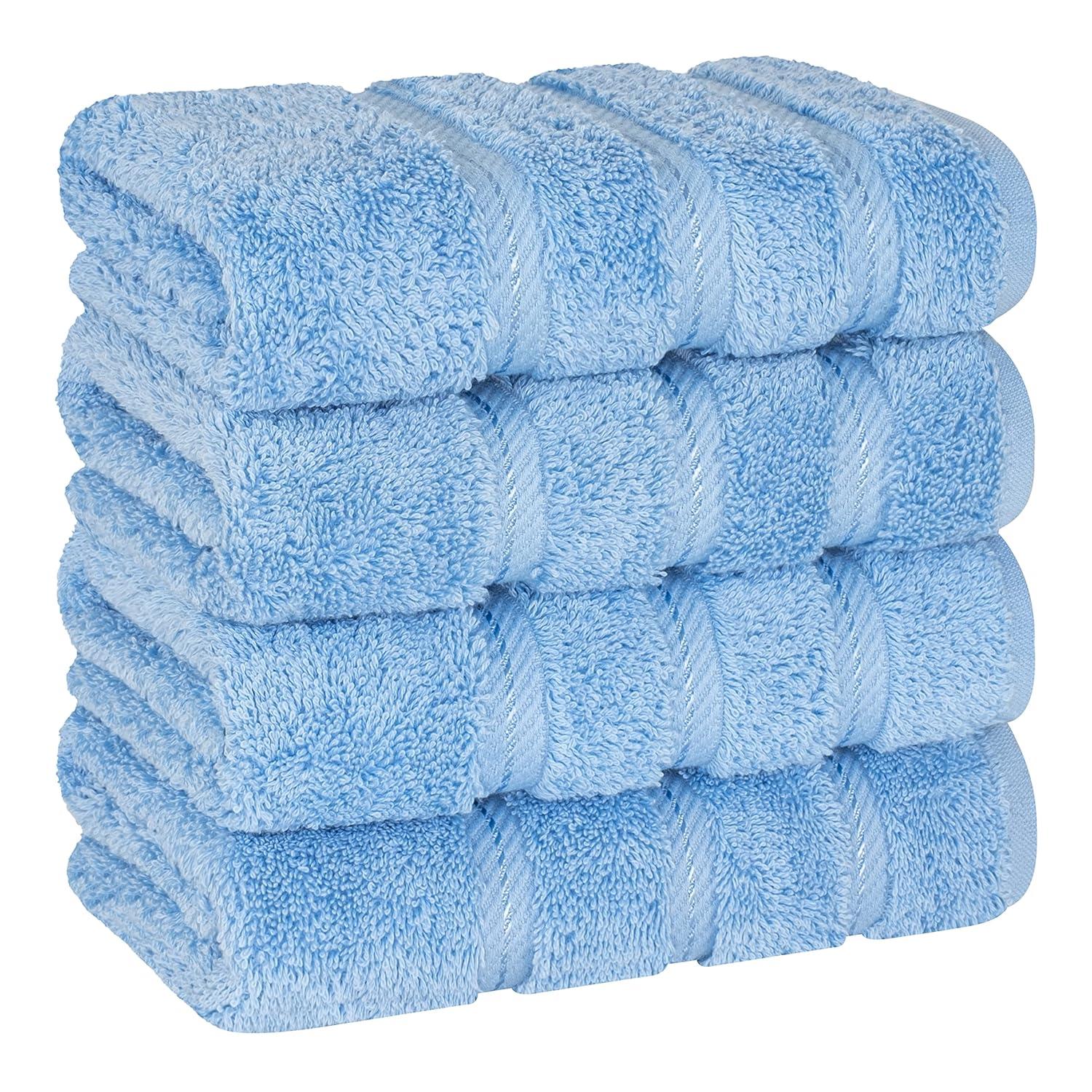 American Soft Linen 4 Pack Hand Towel Set, 100% Cotton, 16 inch by 28 inch, Hand Face Towels for Bathroom, Sky Blue