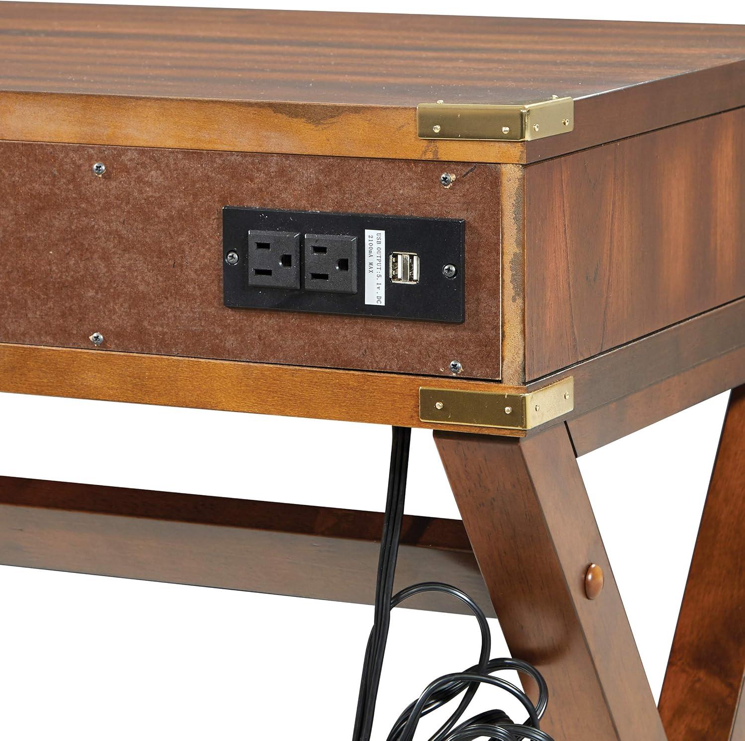 Wellington Toasted Wheat Wood Writing Desk with USB Port and Storage Drawers