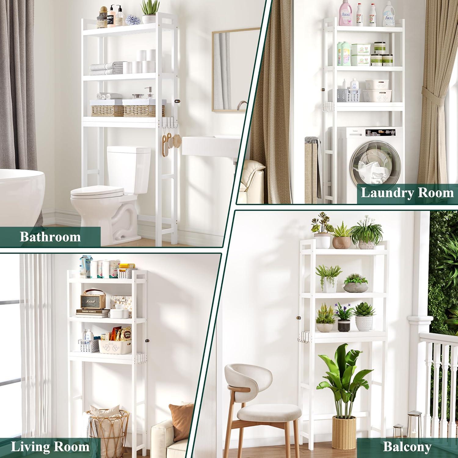 Over The Toilet Storage, 4-Tier Bathroom Organizer Over Toilet with Sturdy Bamboo Shelves, Multifunctional Toilet Shelf, Easy to Assemble and Saver Space, Gray