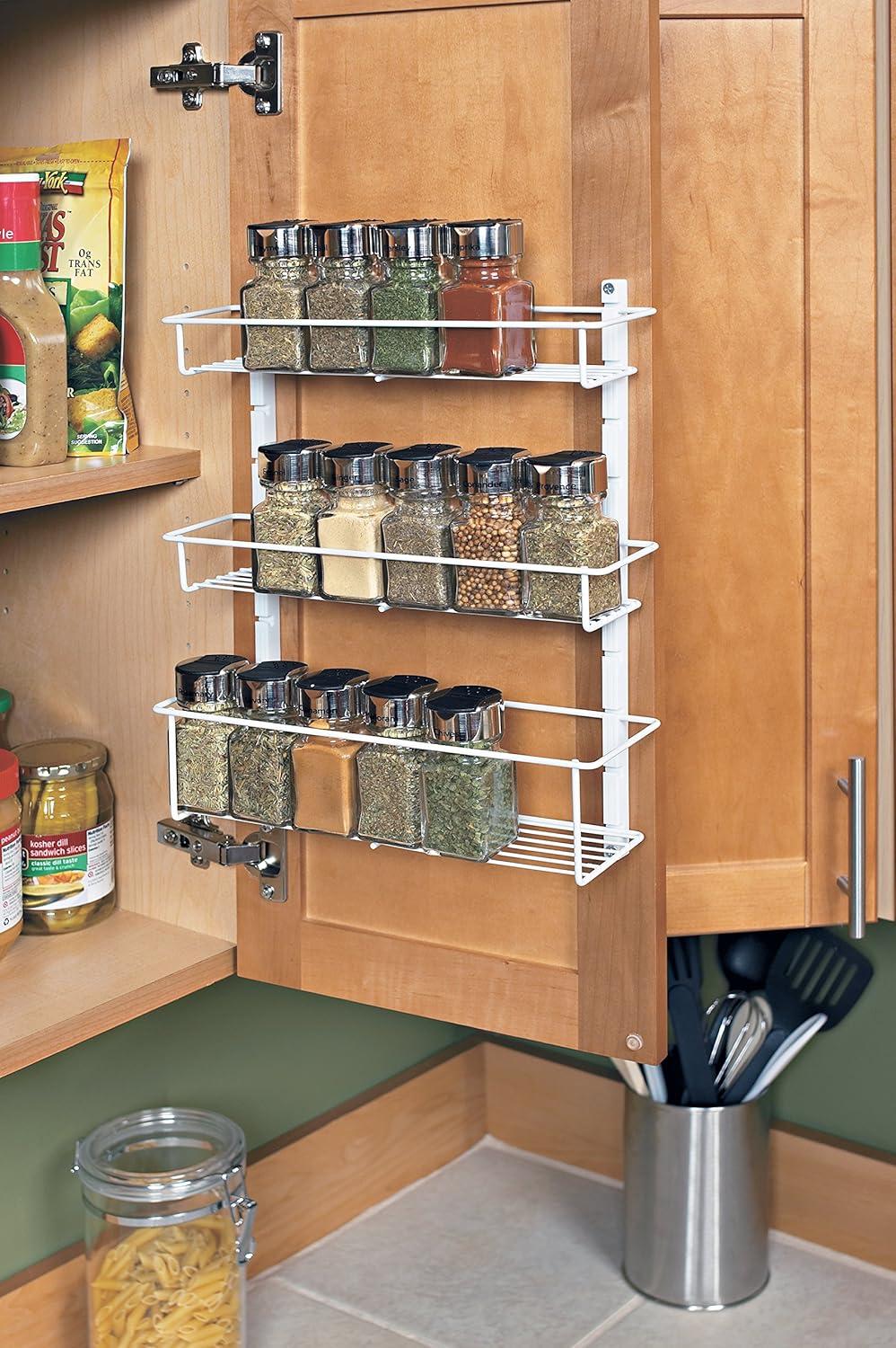 ClosetMaid Adjustable 3 Shelf Spice Rack Organizer Kitchen Pantry Storage for Cabinet Door or Wall Mount with Metal Shelves, White