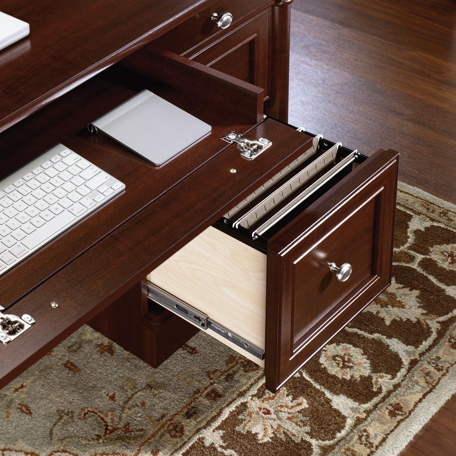 Black Wood Executive Desk with Drawer and Power Outlet