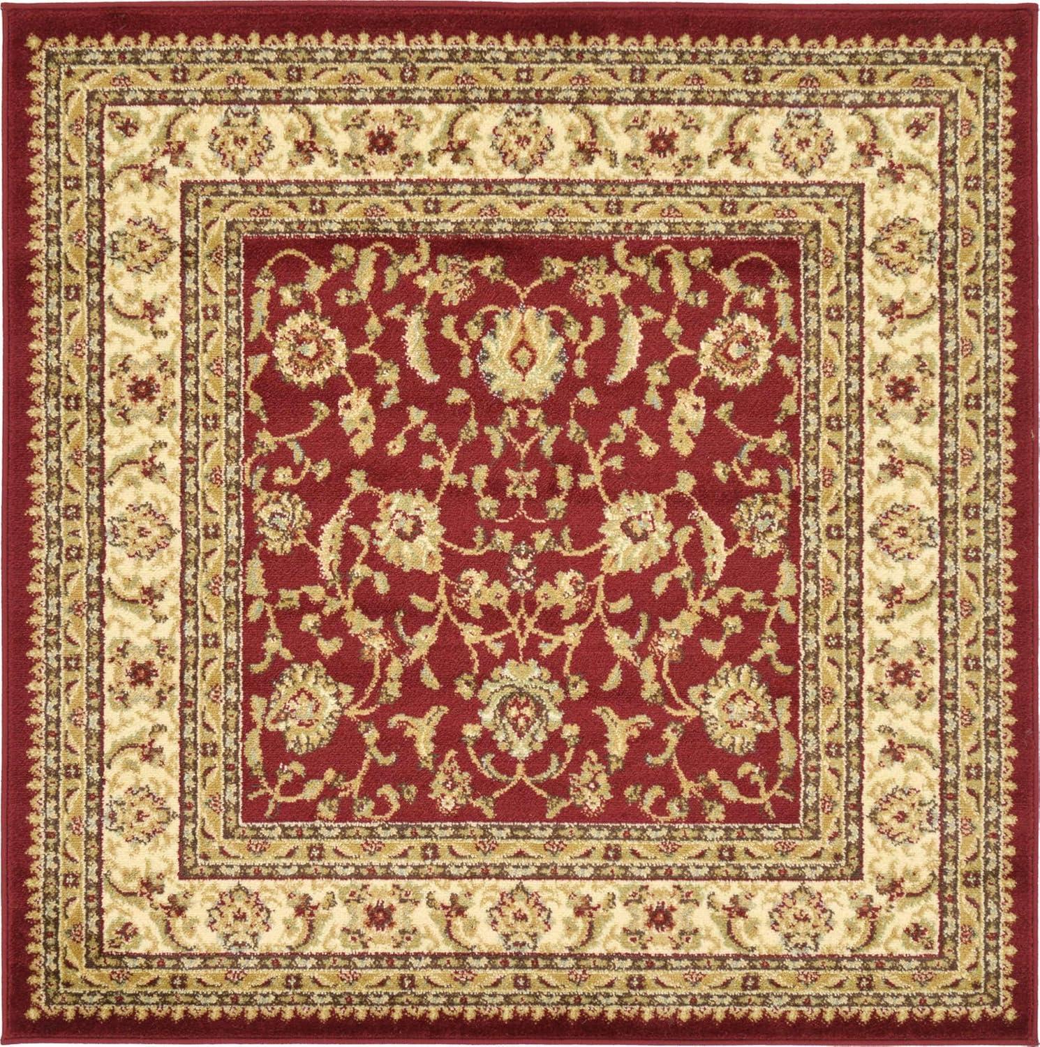 YOSITiuu Aditi Collection Rug – 4' Square Red Low Rug Perfect for Living Rooms, Kitchens, Entryways