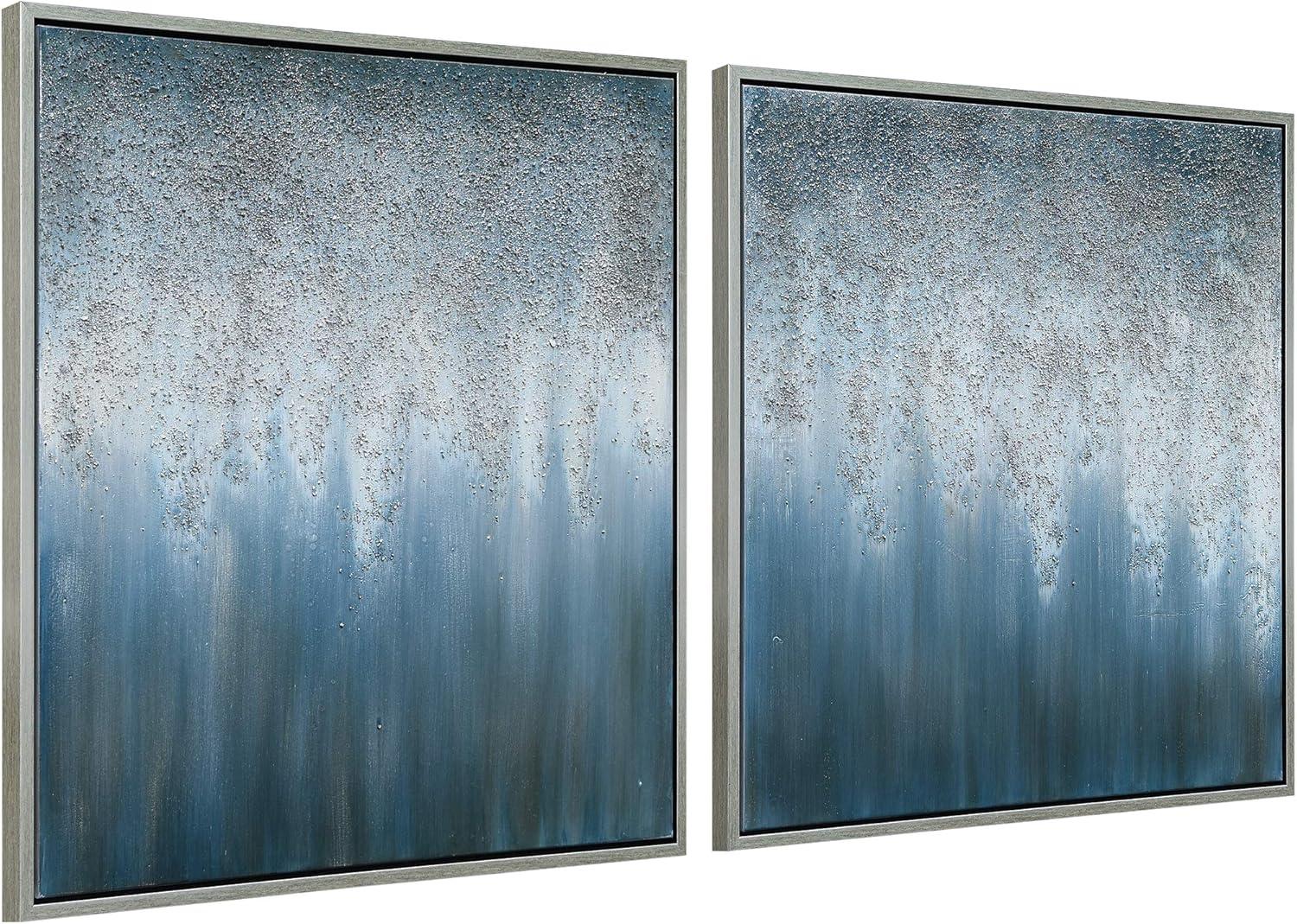 Empire Art Direct Blue Rain Textured Metallic Hand Painted Diptych Wall Art, 36" x 36" x 1.5" each, Ready to Hang