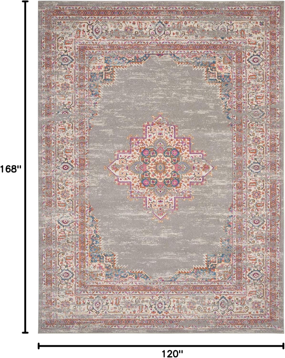 Gray Floral Synthetic 10' x 14' Rectangular Area Rug