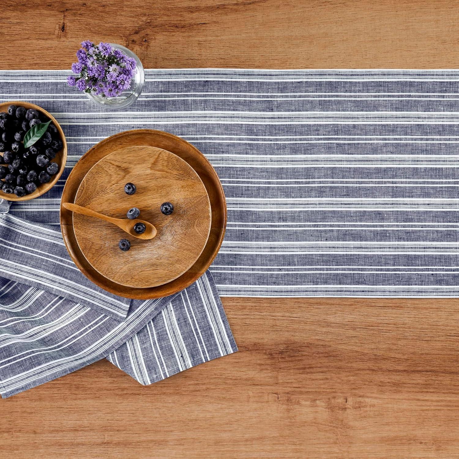 Navy and White Chelsea Stripe Linen Table Runner 14 x 36 Inch