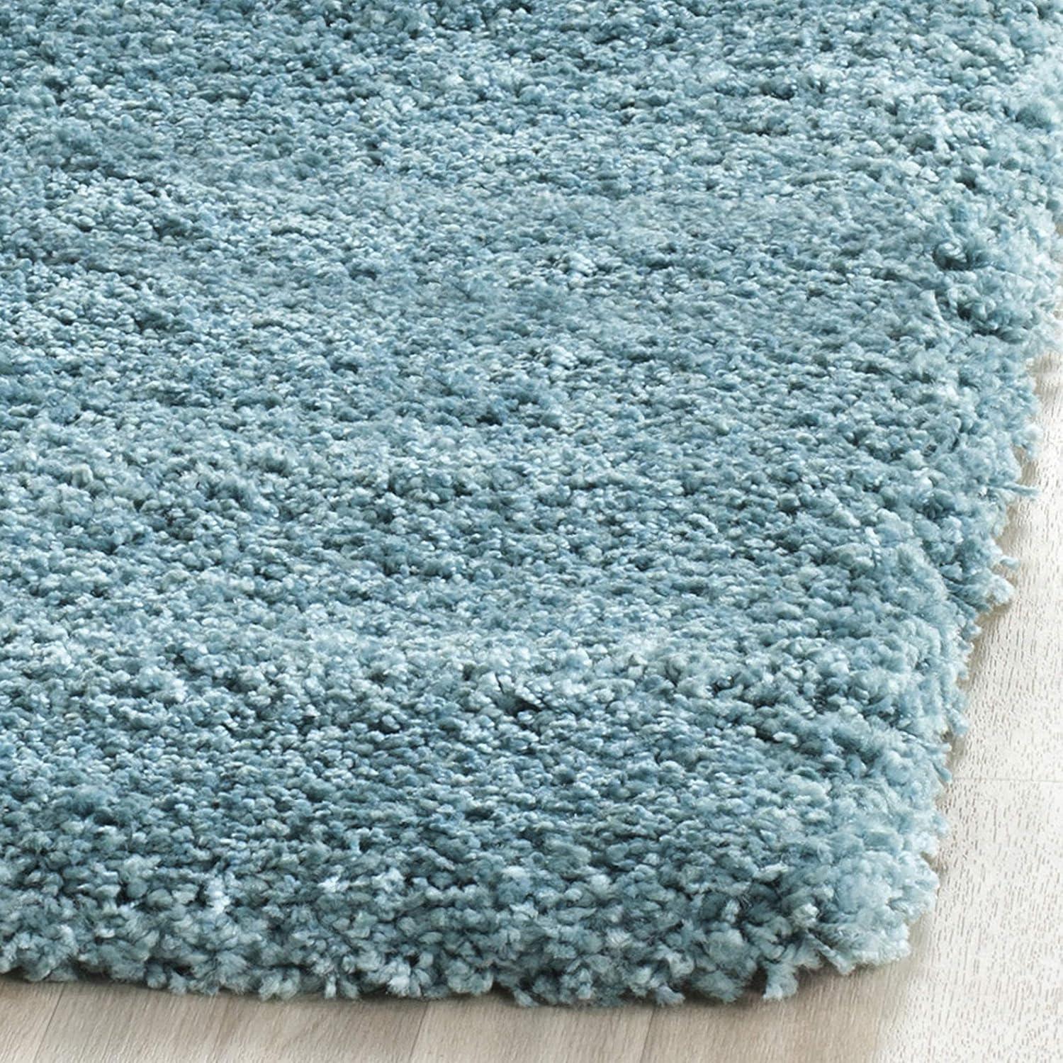SAFAVIEH Milan Harlow Solid Plush Shag Area Rug, Aqua Blue, 10' x 10' Square