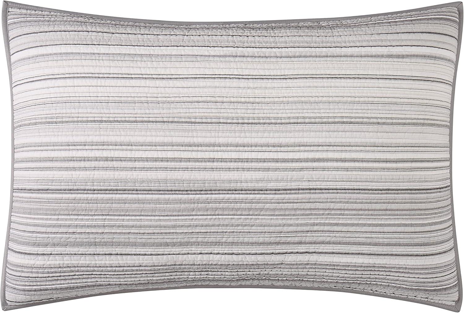 Gray Woven Cotton King Quilt Set with Striped Pattern