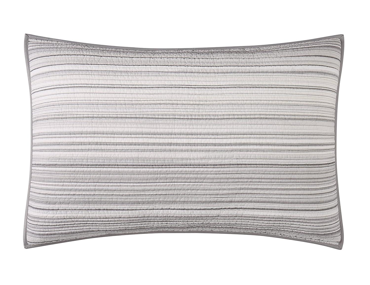 Gray Woven Cotton King Quilt Set with Striped Pattern