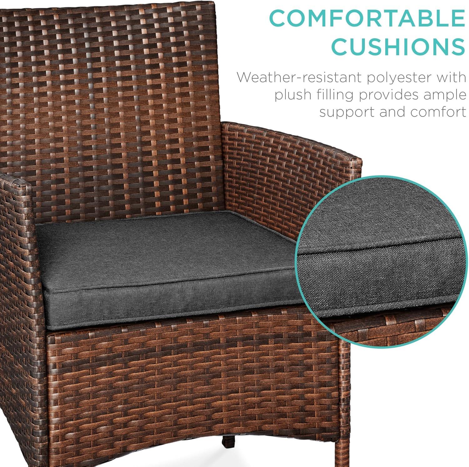 Best Choice Products 3-Piece Outdoor Wicker Conversation Patio Bistro Set, w/ 2 Chairs, Table - Brown/Stone Gray