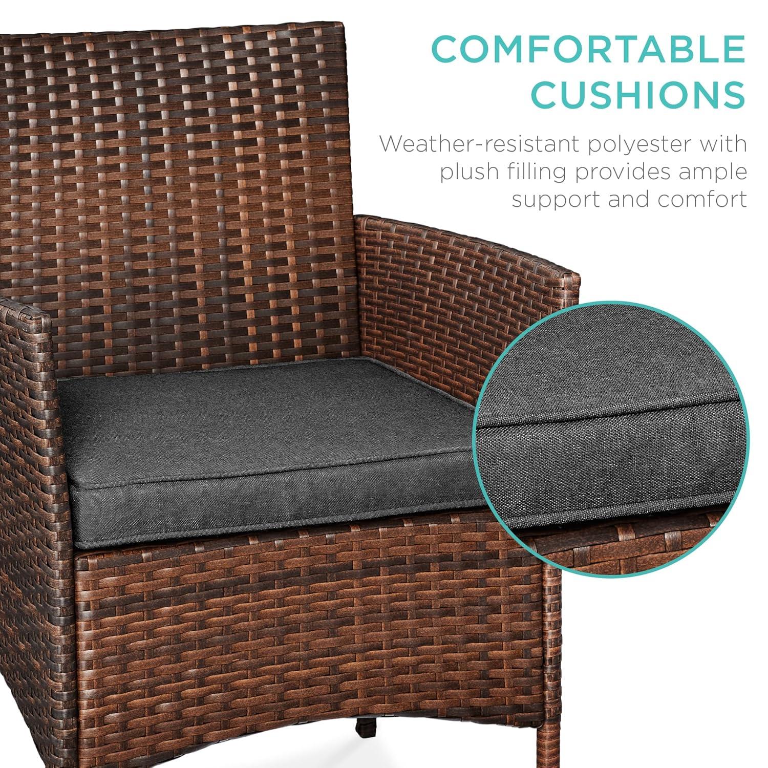 Best Choice Products 3-Piece Outdoor Wicker Conversation Patio Bistro Set, w/ 2 Chairs, Table - Brown/Stone Gray