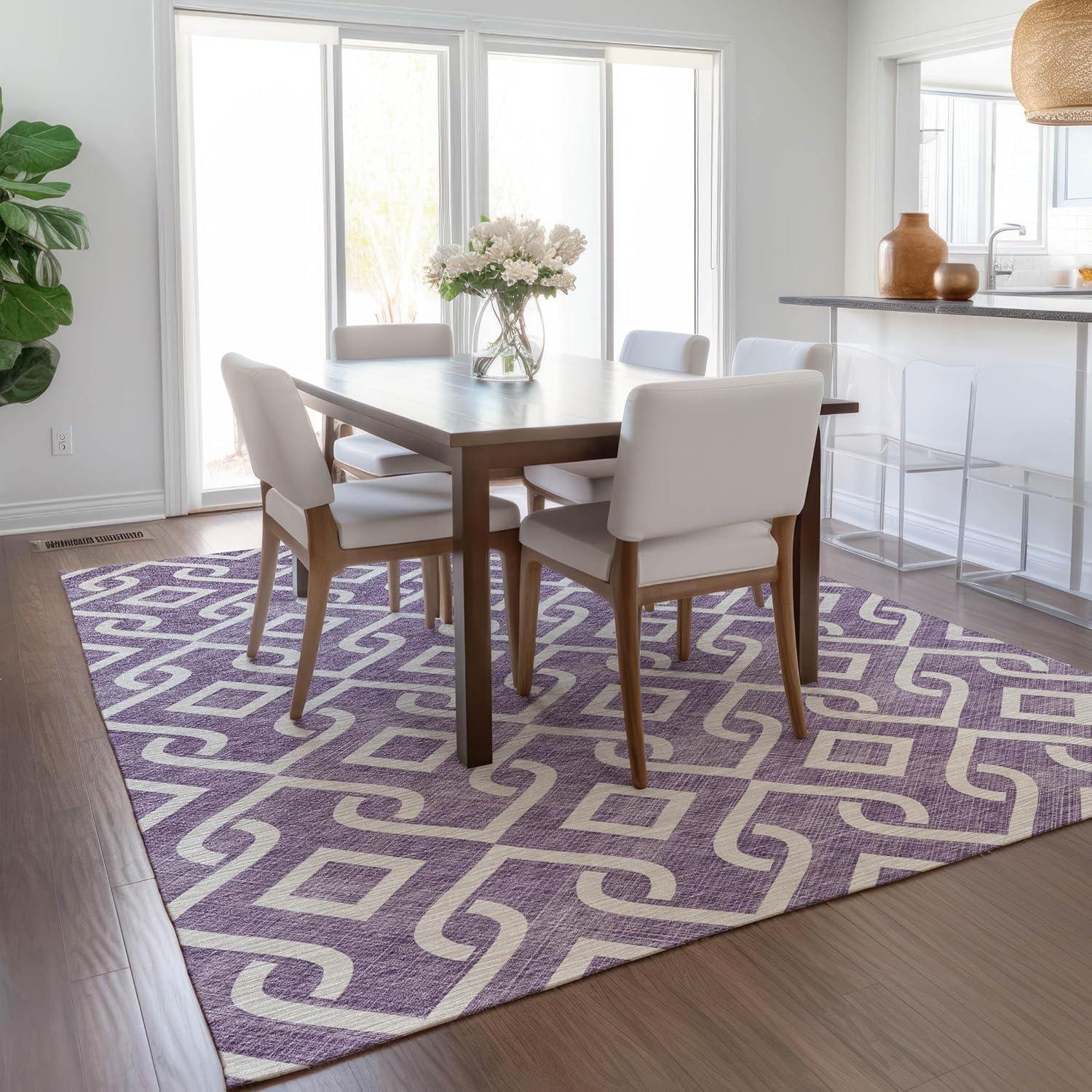 Purple Geometric Machine Washable Rectangular Area Rug