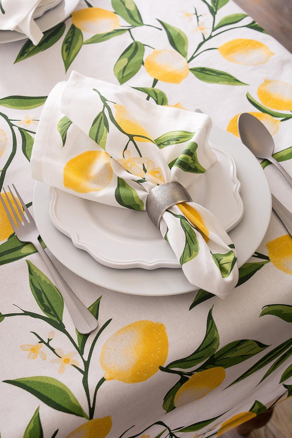 Lemon Blossom Print Cotton Tablecloth, 52x52