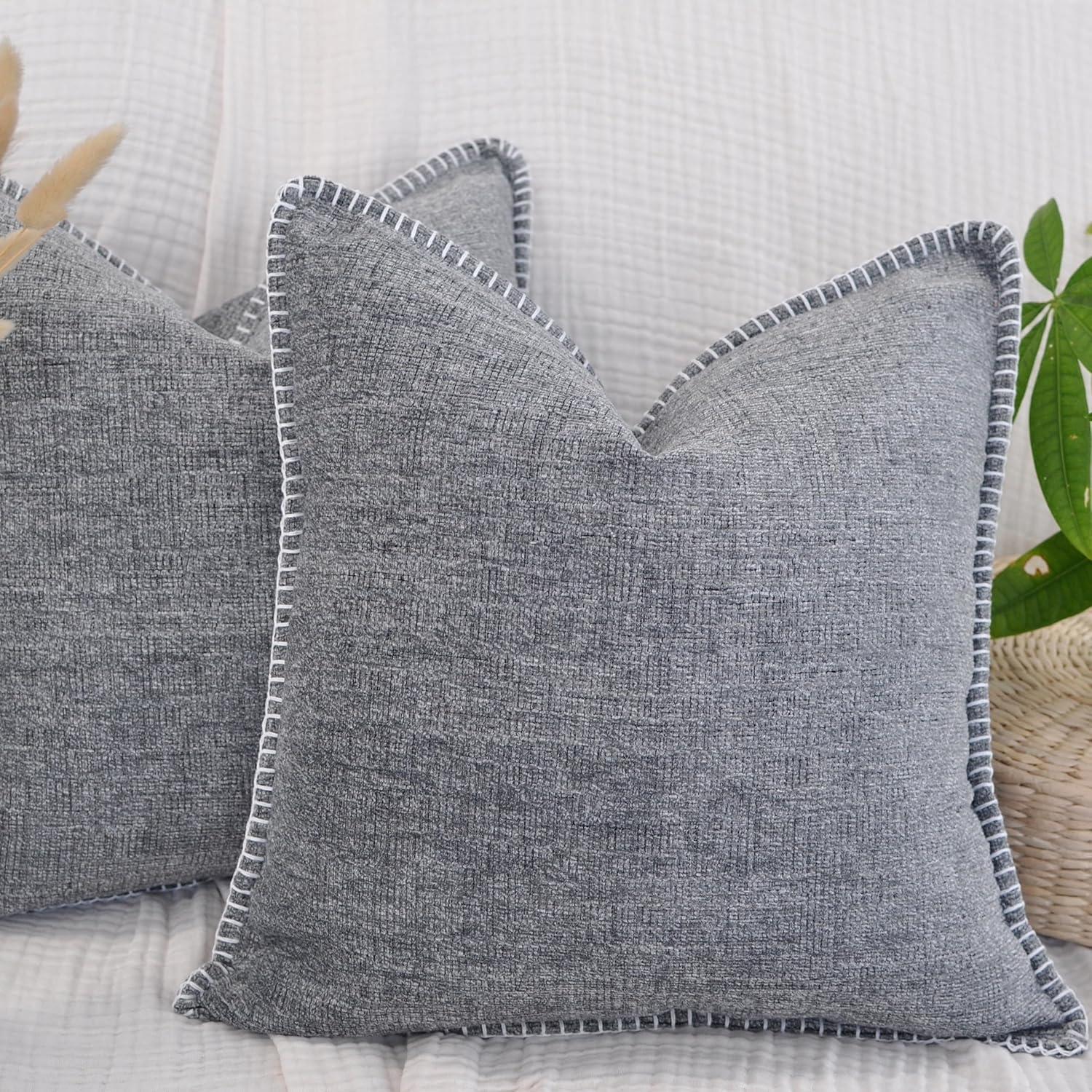 Oveesha Soft Chenille Throw Pillow Covers With Stitched Edge (Set of 2)