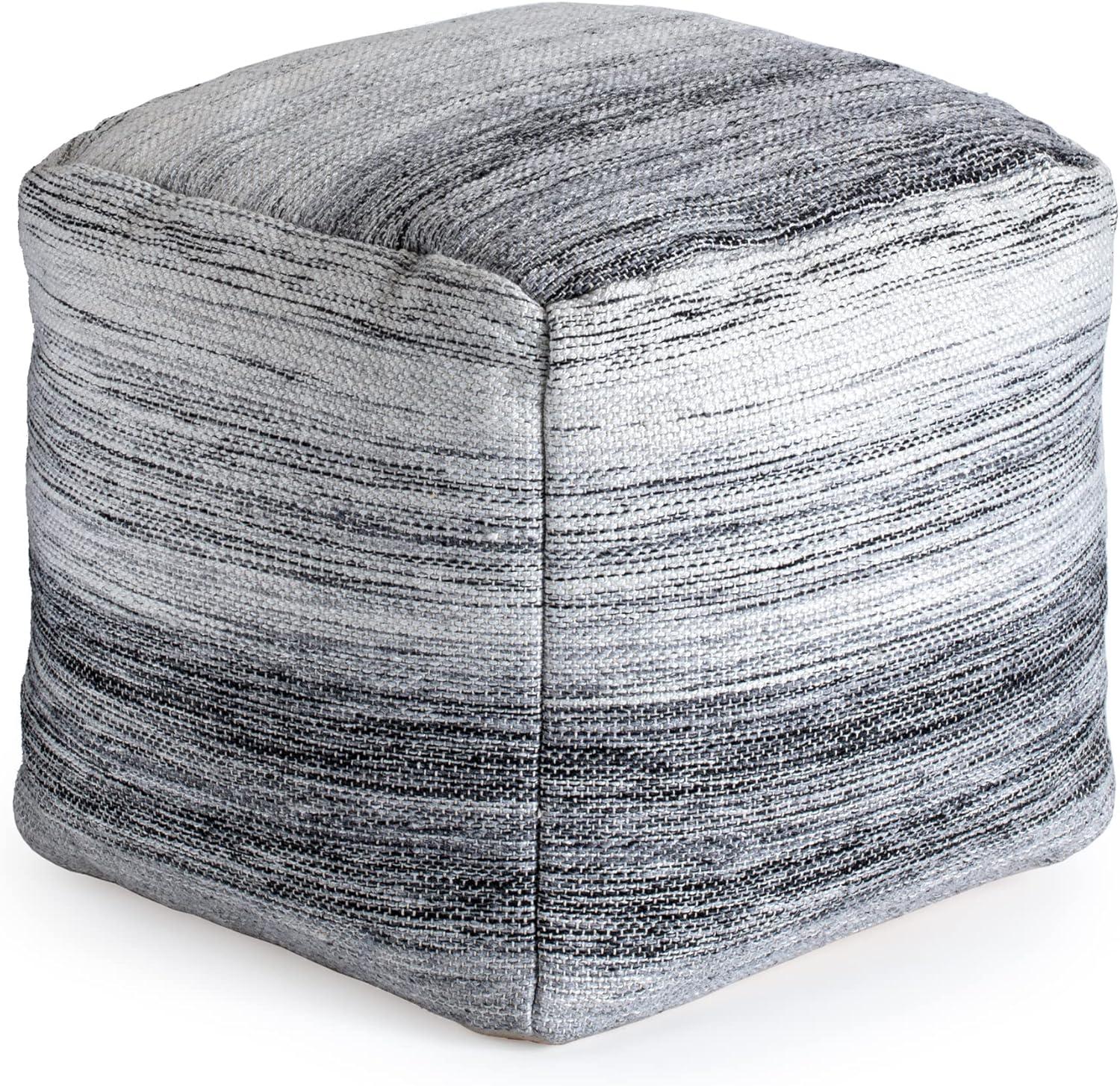 Anji Mountain Joya Pouf Brown/Ivory: Square Upholstered, Spot Clean, Fair Trade Certified, 17" Height