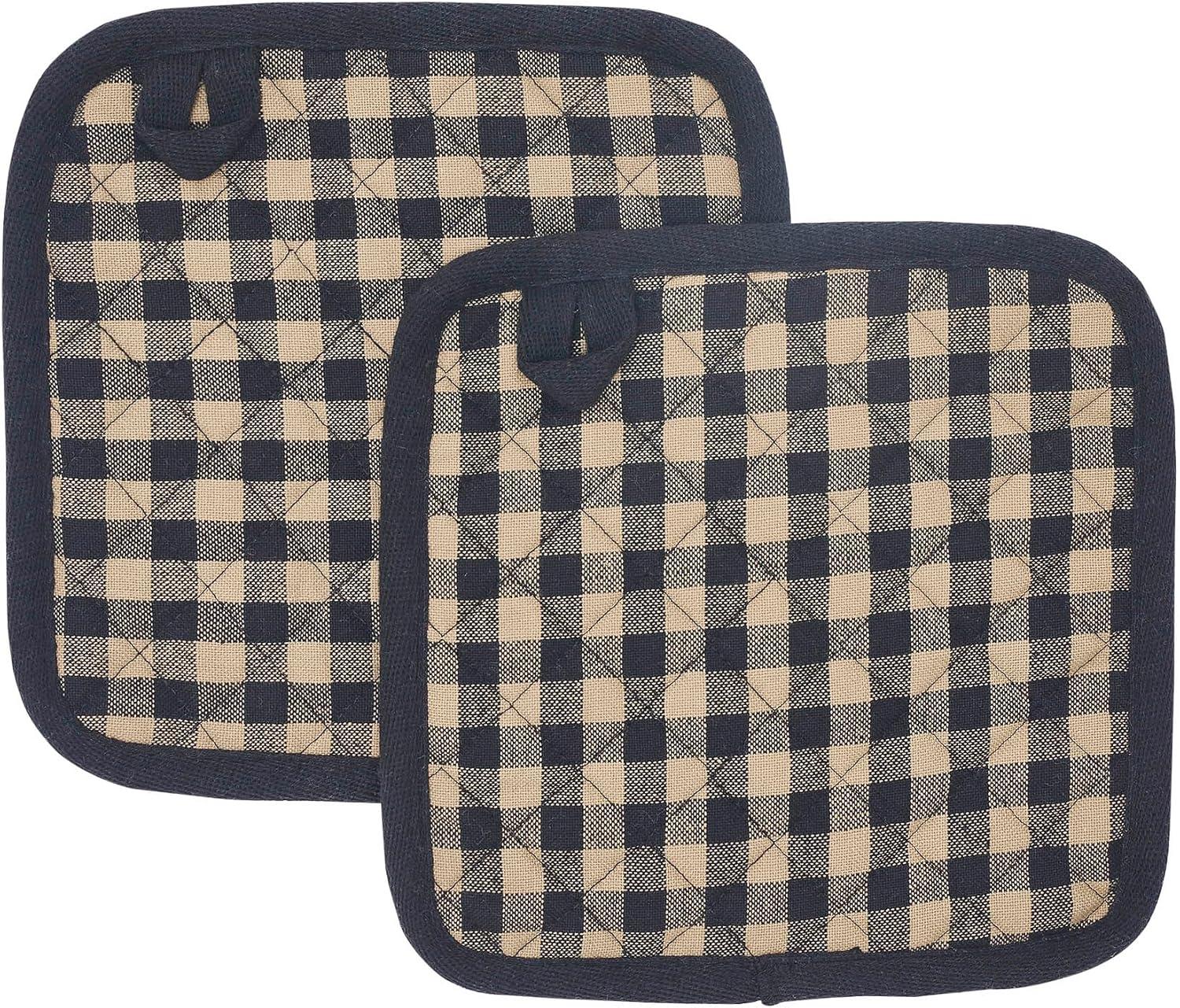 Country Black Check Cotton Pot Holder Set of 2