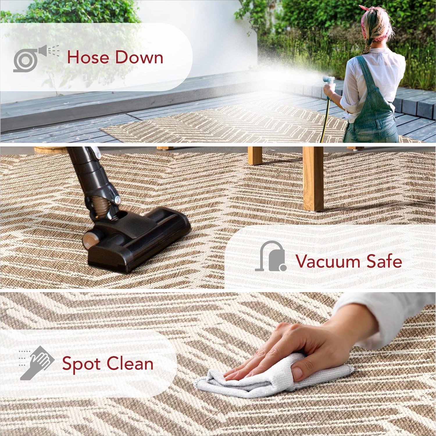 Nuloom Macklin Herringbone 8x11 Indoor/Outdoor Area Rug for Living Room Patio Deck Front Porch Kitchen, Brown/Ivory