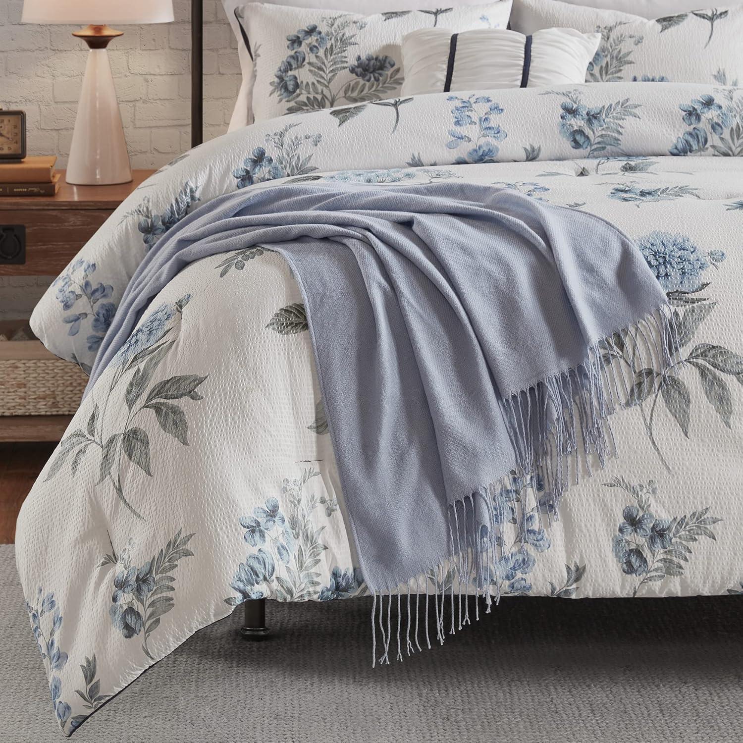 Zennia 7 Piece Seersucker Floral Comforter Set with Throw Blanket
