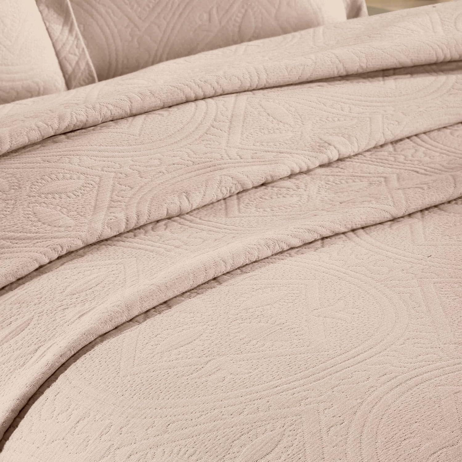 King Bisque Cotton Jacquard Matelasse Bedspread Set