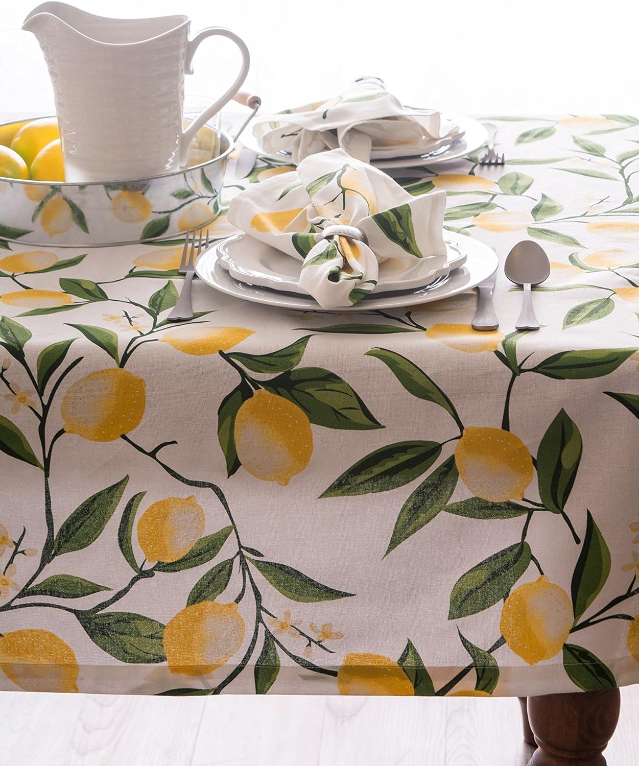 Lemon Blossom Print Cotton Tablecloth, 52x52