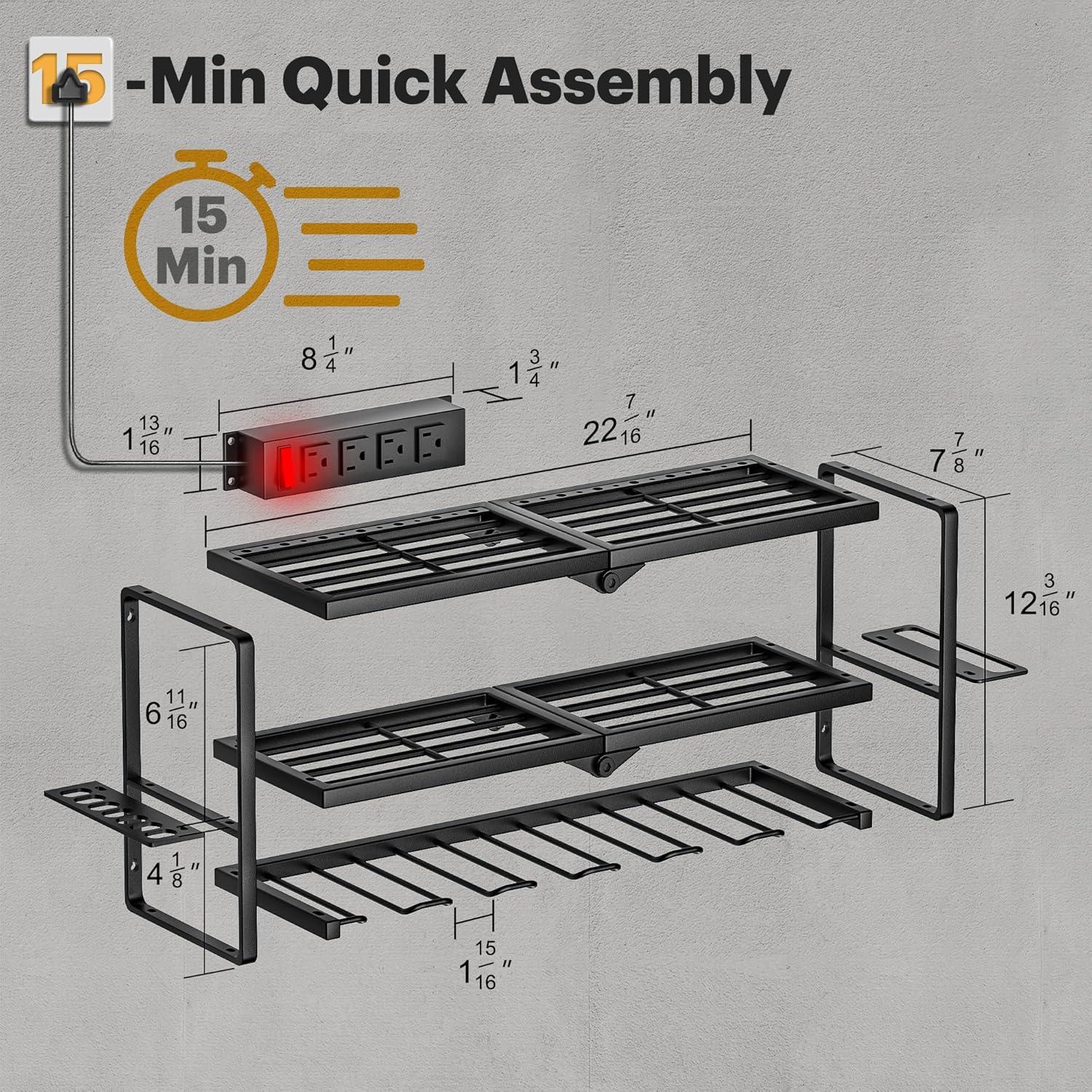 Spampur Power Tool Organizer Wall Mount with Charging Station, Garage Tool Shelf 6 Drill Holders, Tool Battery Holder with Plier holder Heavy Duty Rack, Tool Storage Rack with 4 Outlet Power Strip