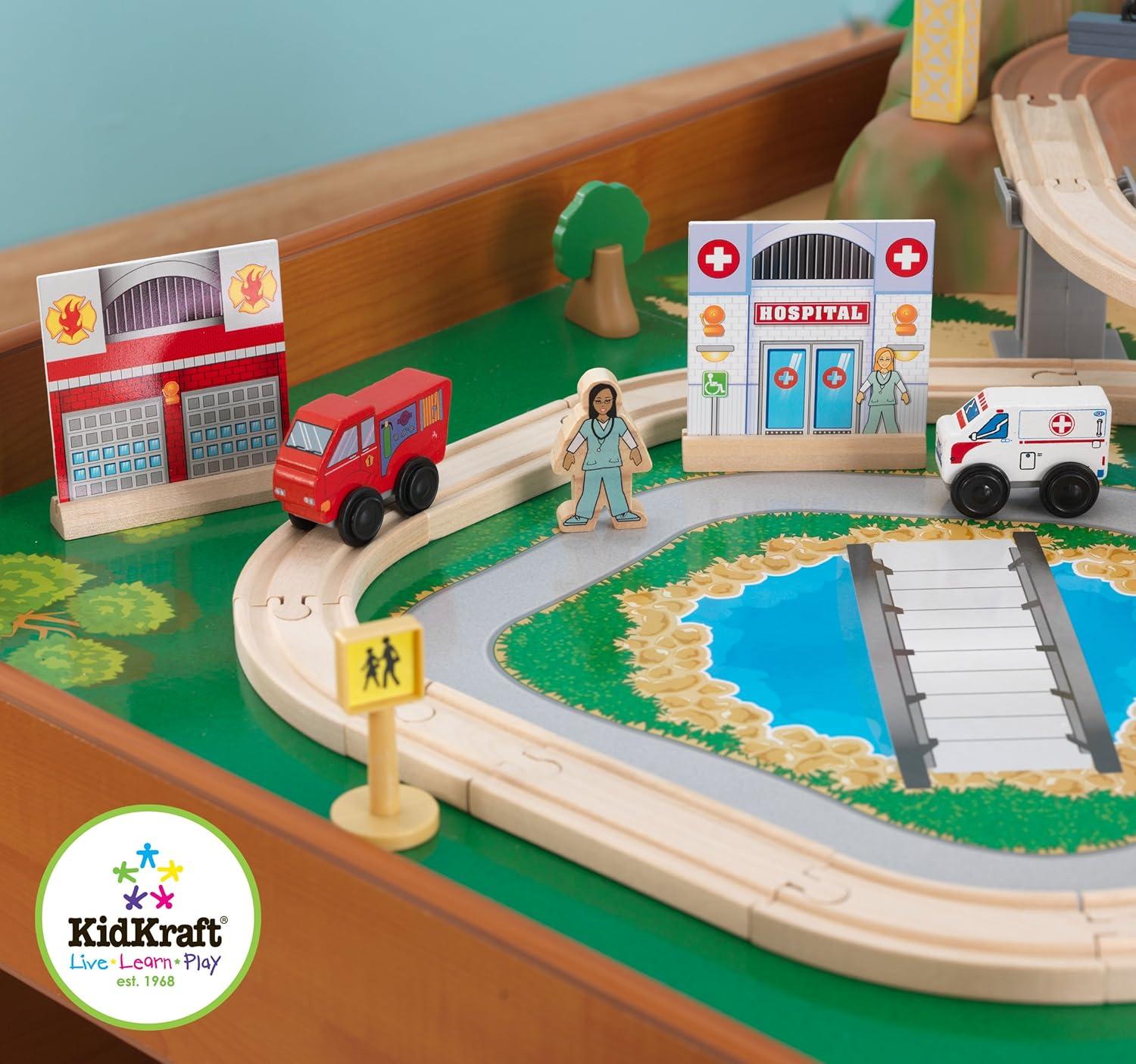 Ride Around Town Wooden Train Set with Table and 100 Pieces