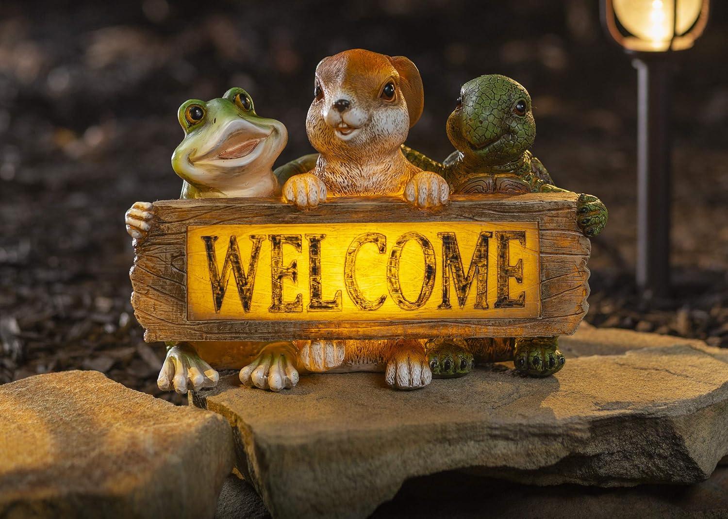 Dawhud Direct | Vp Home Backyard Friends Welcome Sign Frog Rabbit Turtle Solar