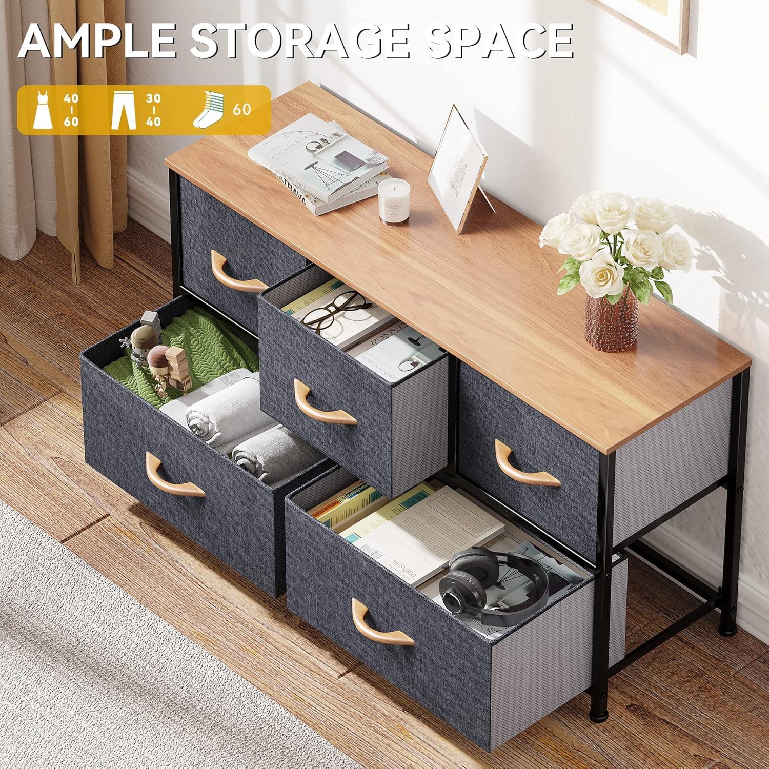 Cool Gray Fabric and Metal Nursery Dresser with Wooden Top