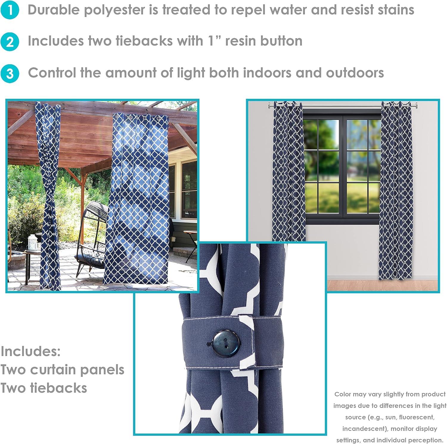 Sunnydaze Modern 2-Piece Blue and White Stripe Light-Filtering Curtain Set