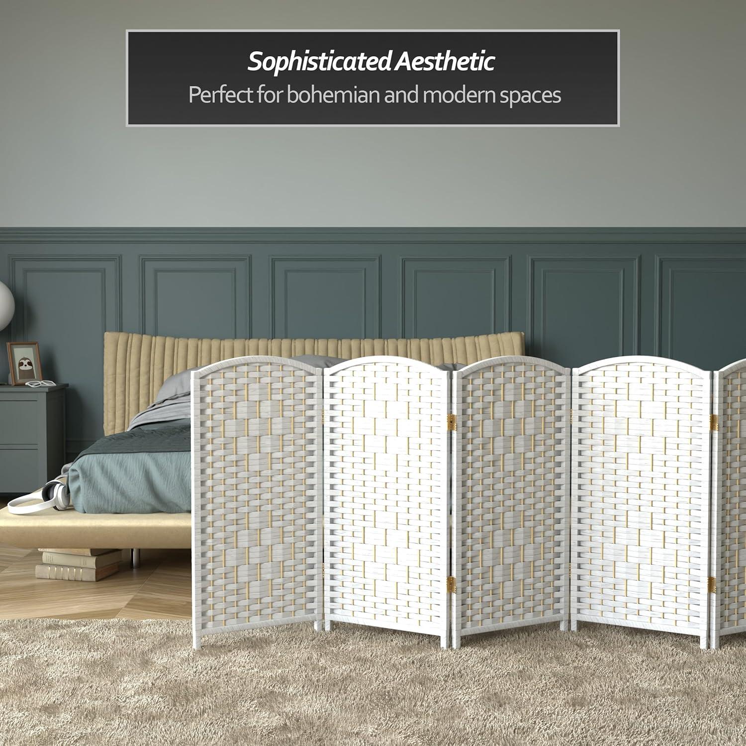 3 ft. Short Diamond Weave Fiber Folding Screen - White - 8 Panel