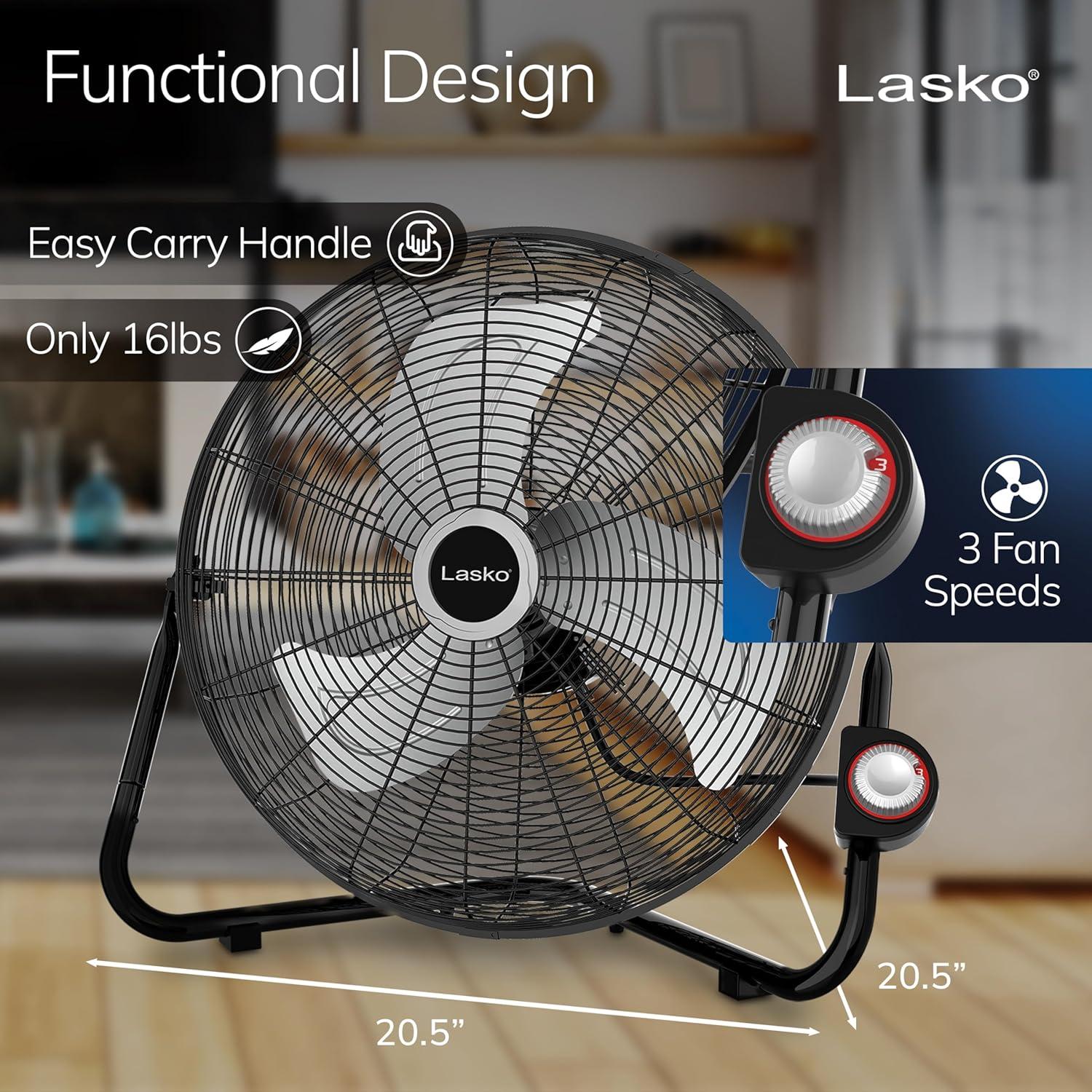 Lasko QuickMount 20" 3-Speed Max Performance High Velocity Wall Mounted Floor Fan, 2264QM