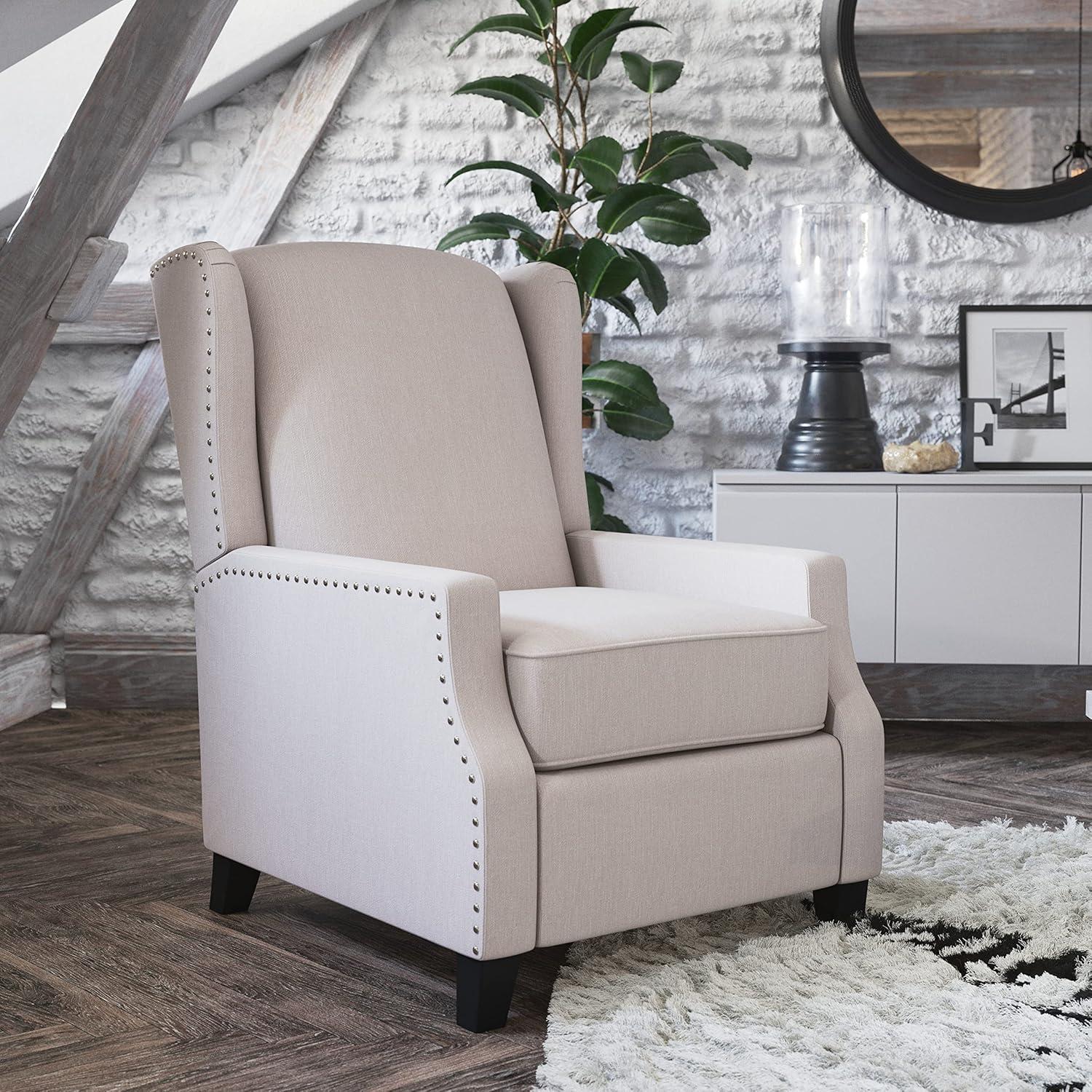 Off-White Metal Trim Wingback Recliner